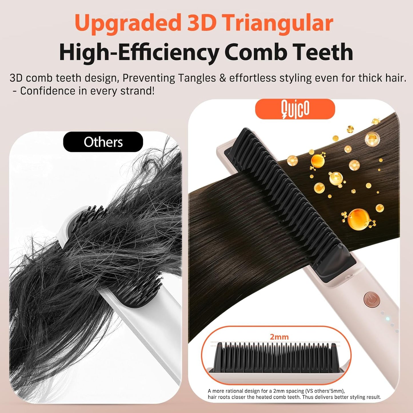 Quico Hair Straightener Brush, 100-240V Dual Voltage Ionic Straightener Brush for Women, Ceramic Travel Hair Straightener Comb, Electric Hot Comb Flat Iron, Auto Temp Lock & Auto-Off Function, Pink