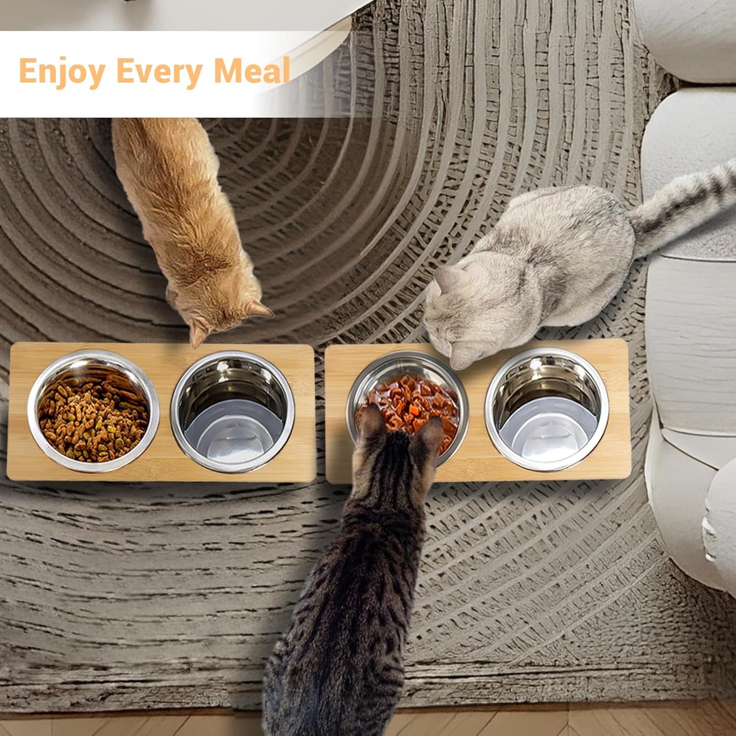 Elevated Cat Bowl, 2 PCS 15°Tilted Cat Bowl Stand with 2 Stainless Steel Bowls for Indoor Cats and Pet, Raised Cats Bowls for Food and Water