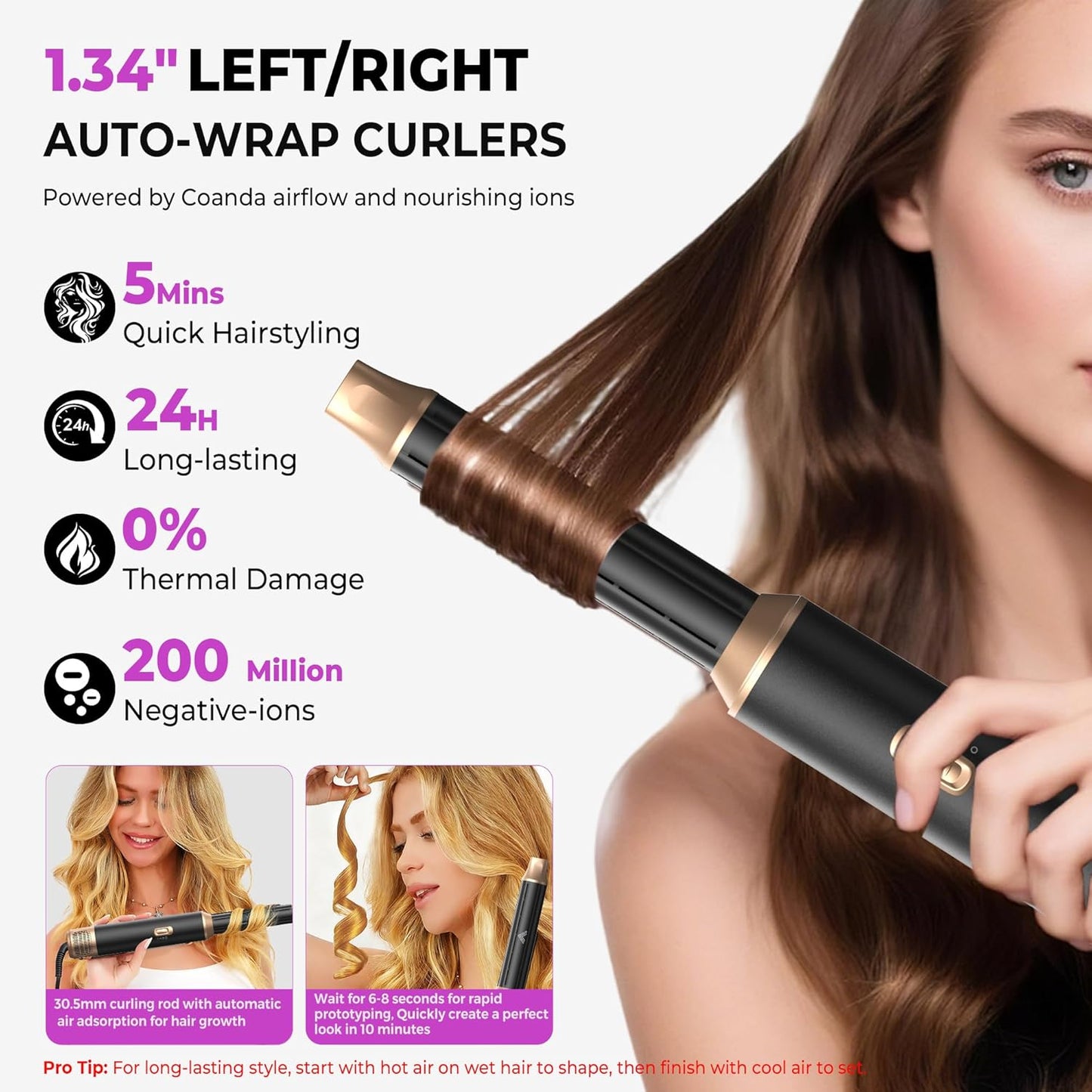 UKliss 5 in 1 Hair Styler & Blow Dryer Brush, Upgraded Detachable Hair Dryer Brush with Negative Ion, Air Curling Wrap for Drying, Curling, Straightening & Volumizing, Styling Tools for All Hair Types