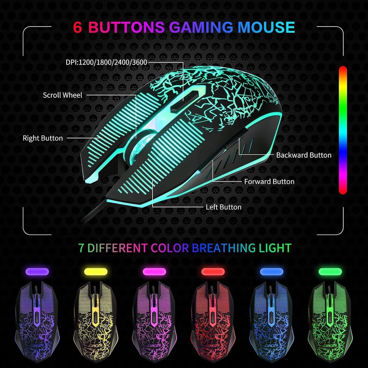 Gaming LED Keyboard Mouse Headset and Mousepad Bundle, CHONCHOW Wired Rainbow LED Light Up Gaming Keyboard Mouse Headset, Value 4 in 1 Game Set for Xbox PS4 PS5 PC Laptop Gamer