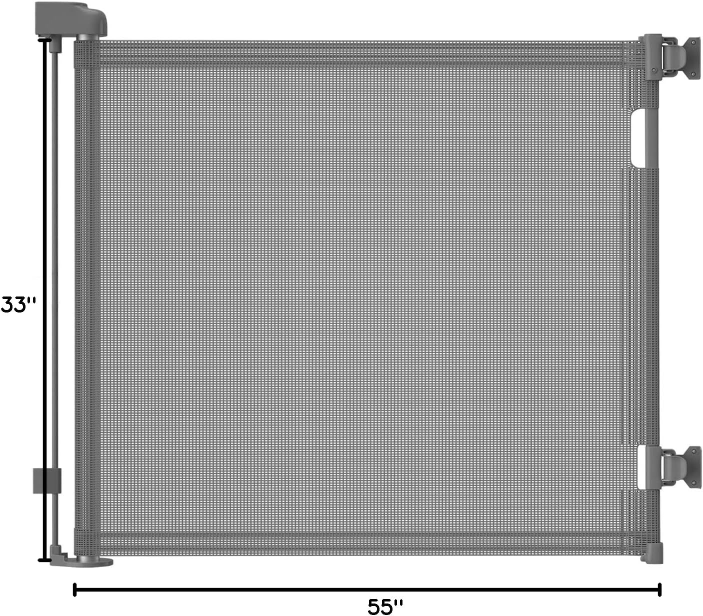 Retractable Baby Gate for Stairs – 33” Height, Expands up to 55” Width – Safety Gate for Infants, Toddlers, Dogs & Pets – Easy Install, Secure Closure, Gray Mesh Design for Indoor & Outdoor Use