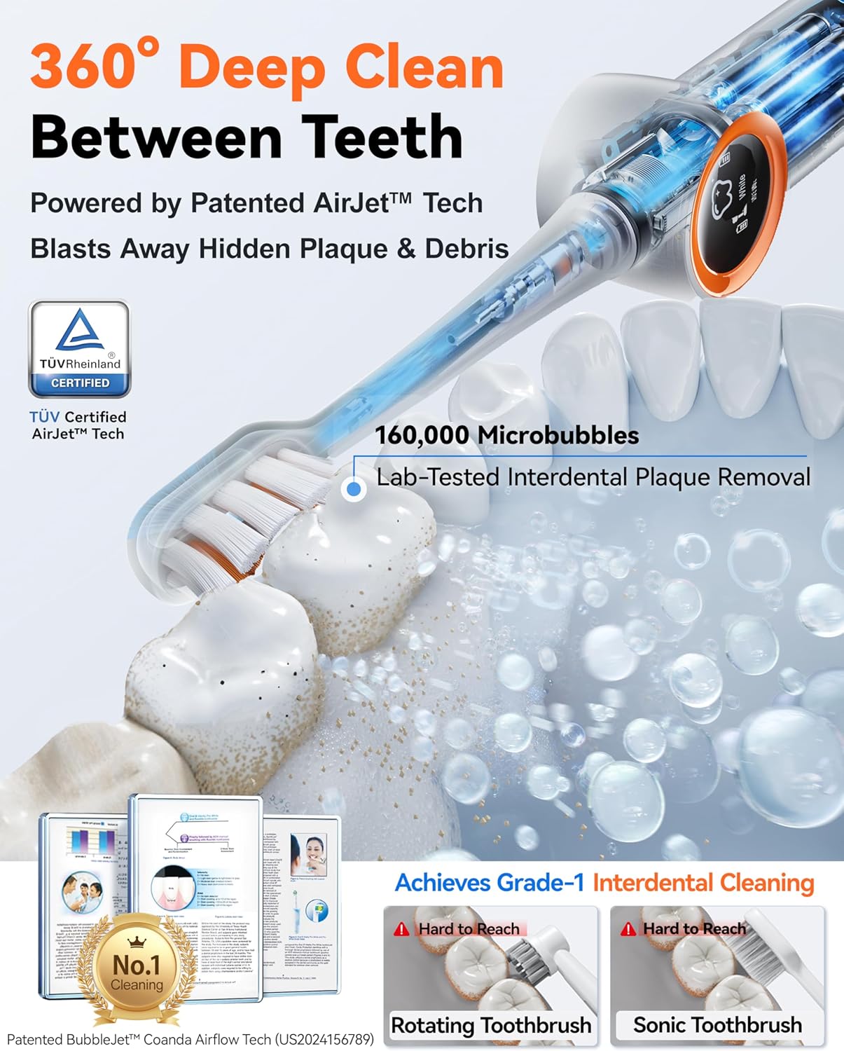 RANVOO AirJet X3 [AI Max Jet Clean] [Flossing & Sonic Brushing 2-in-1] Electric Toothbrush for Adults, 100% Plaque Removal, Whitening, 60-Day Battery, Soft & Gum Care, for Sensitive Teeth/Braces Gray