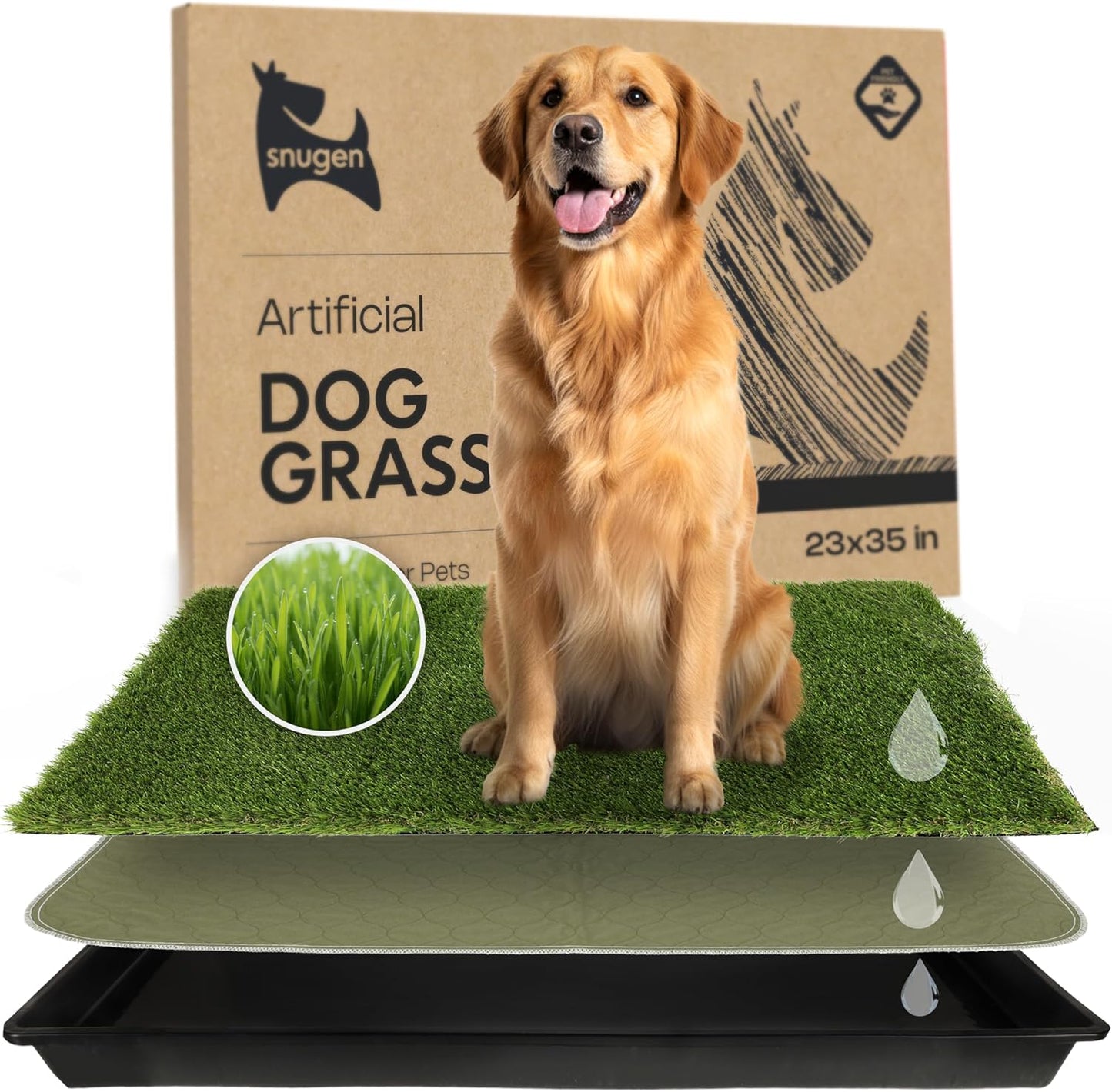 Dog Grass Pad with Tray 23”x35” – Soft-Touch Artificial Grass Pad for Dogs Potty with Pee Pads Washable & Puppy Porch Potty Tray – Dog Litter Box Indoor & Outdoor, Pet Turf for Puppy Toilet Training