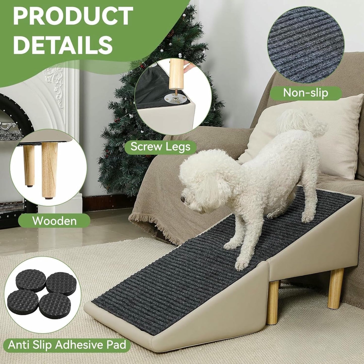 Dog Ramp for Couch; Wide All-in-one Split Ottoman Dog Steps for Bed,Solid Wood, Foldable Pet Stairs for Large and Small Dogs