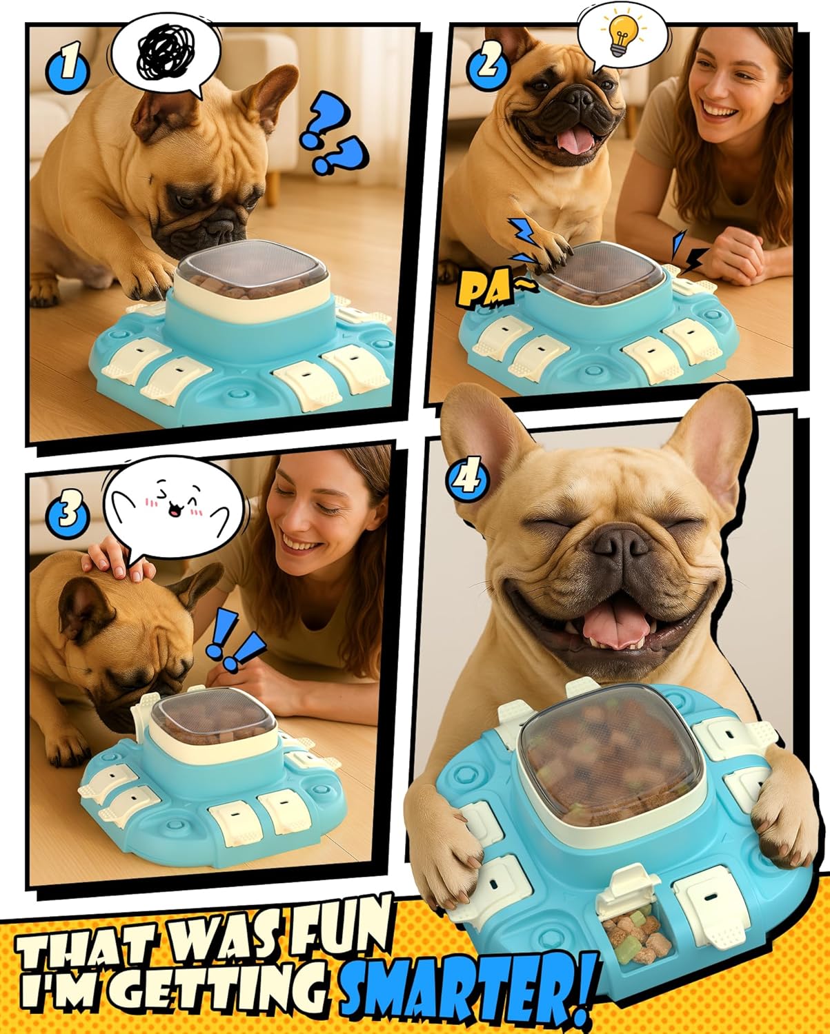 Dog Puzzle Toy：2 Levels for Smart Dogs, Slow Feeder with Button for IQ Training and Mental Enrichment for Small Medium Large Dogs