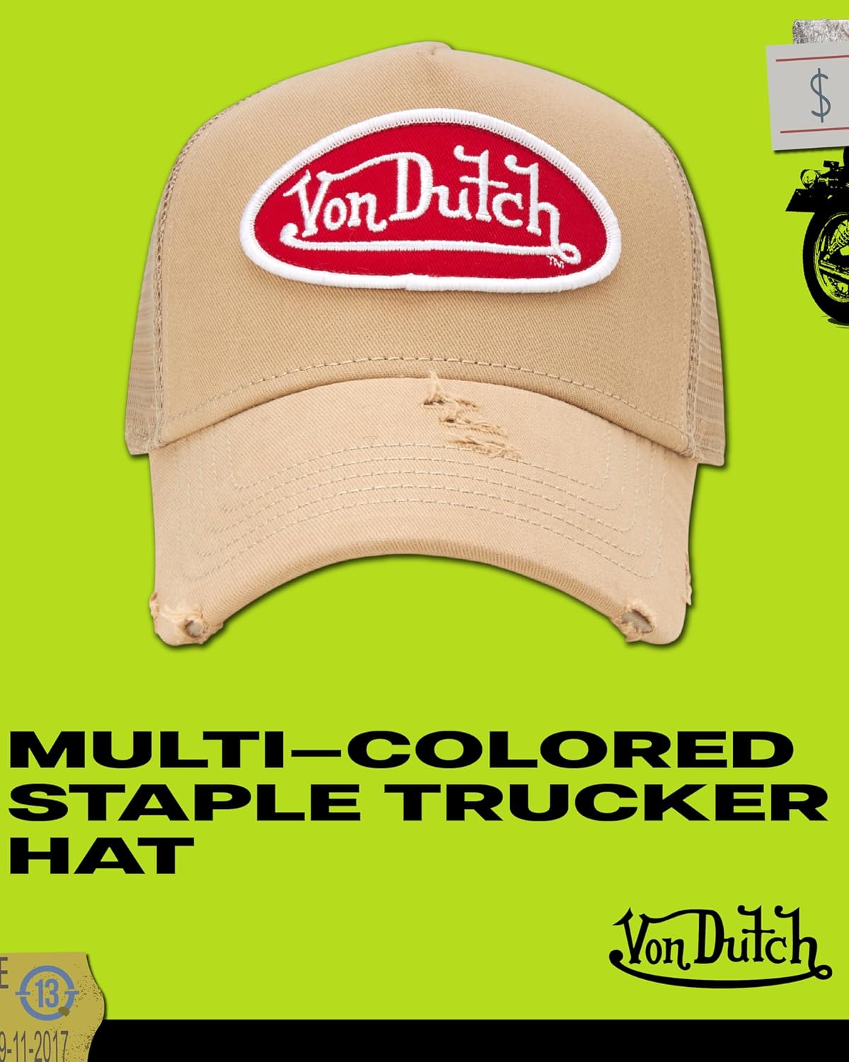Von Dutch Unisex Trucker Hat - Curved Bill Mesh Back Retro Classic Colorblock Snapback Baseball Cap for Men and Women
