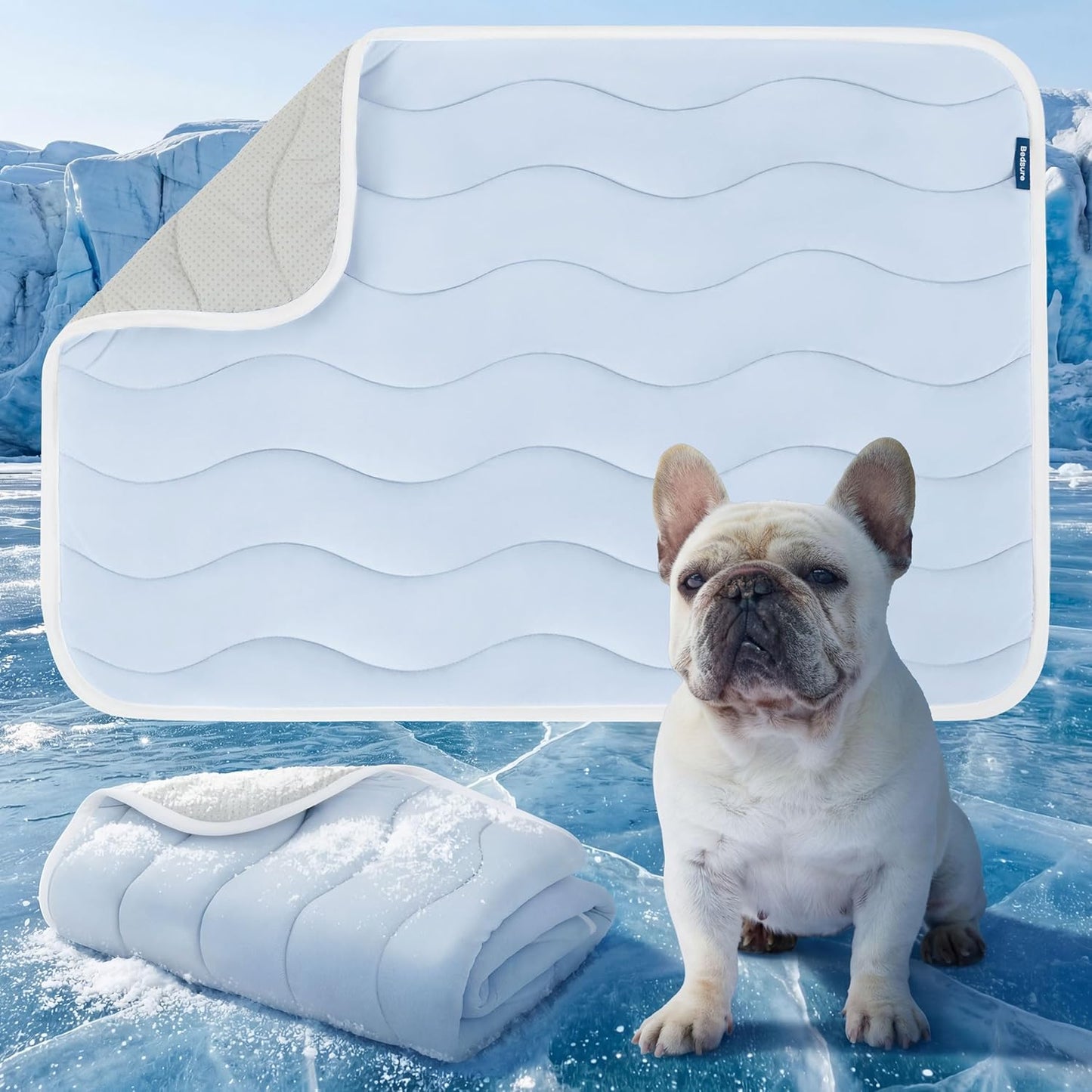 Bedsure Cooling Mat Medium Size Dog - Q-Max>0.4 Thin Breathable Cooling Crate Pad Indoor for Pet with Chill Cool Fiber and Non-Slip Bottom，Portable Washable Kennel Mat in Outdoor Summer, 29x21, Blue