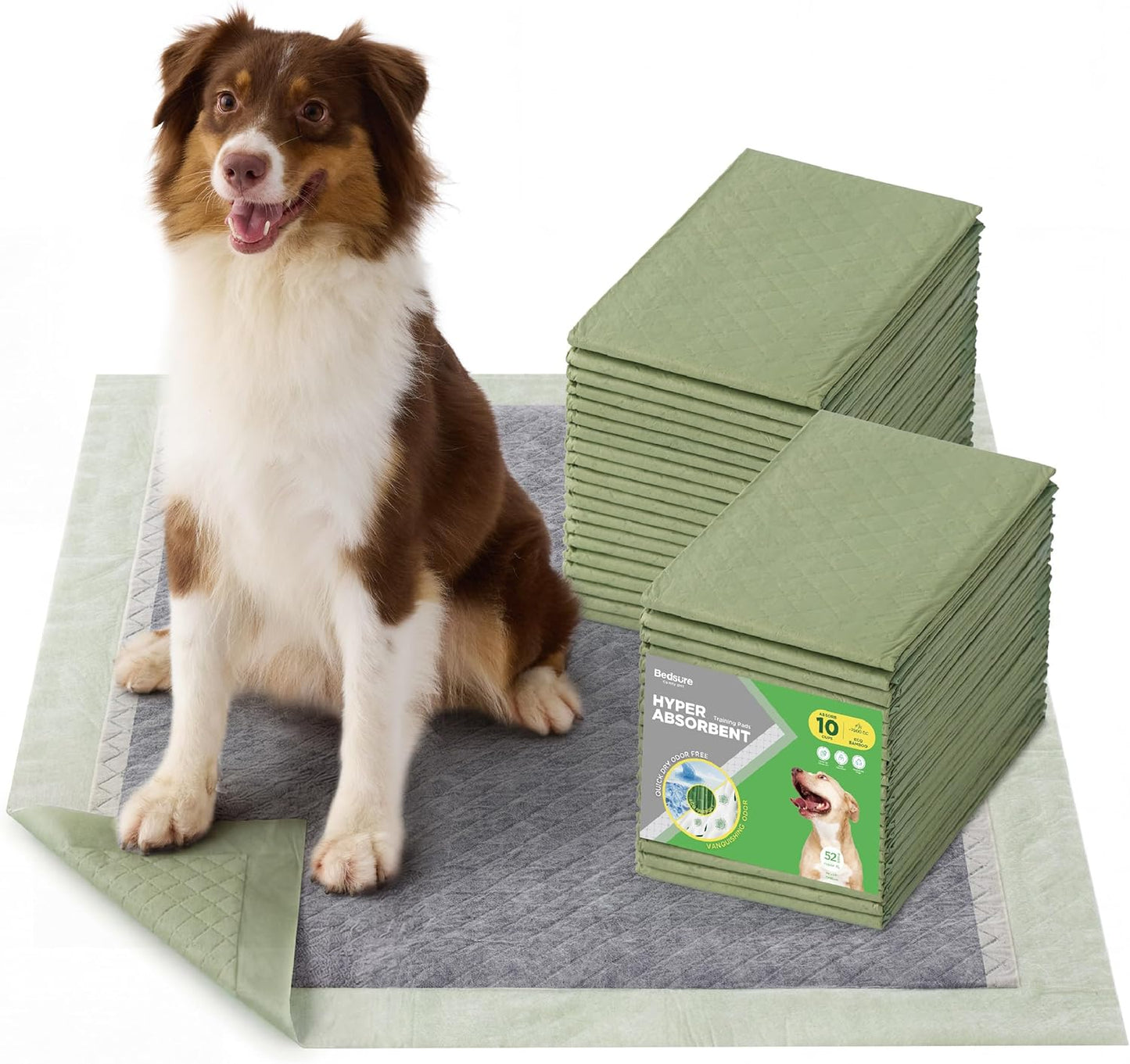 Bedsure Dog Pee Pads Extra Large, 28" x 34" Puppy Pads 52 Count, Super Absorbent & Leak Proof, XL Training Pads Quick Dry Disposable Potty Pad with Odor-Control Activated Carbon & ECO Green Material