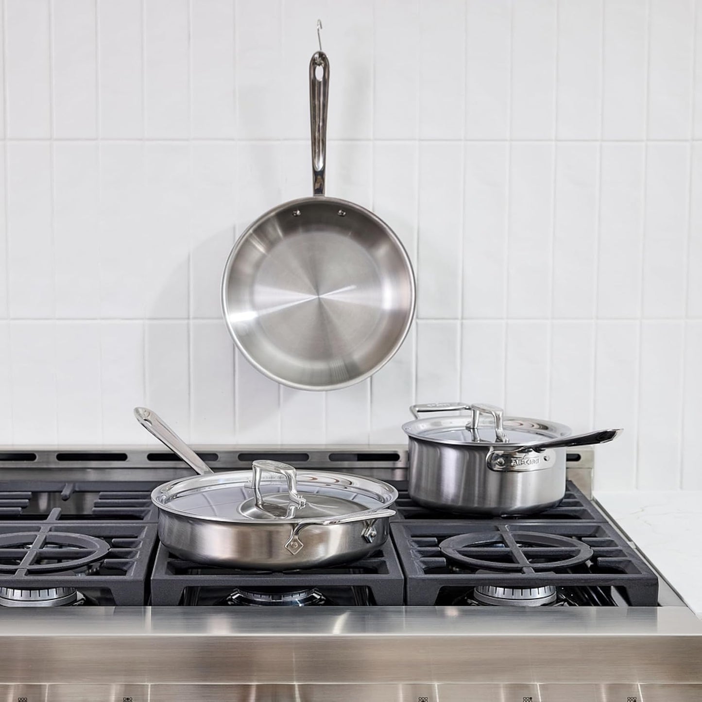 All-Clad D5® Stainless Steel Core 5 Piece Cookware Set- Made in USA- The Upgrade for Supremely Even Heat- Includes Frying Pans, Saucepan, Sautépan -Oven Safe & Induction Compatible