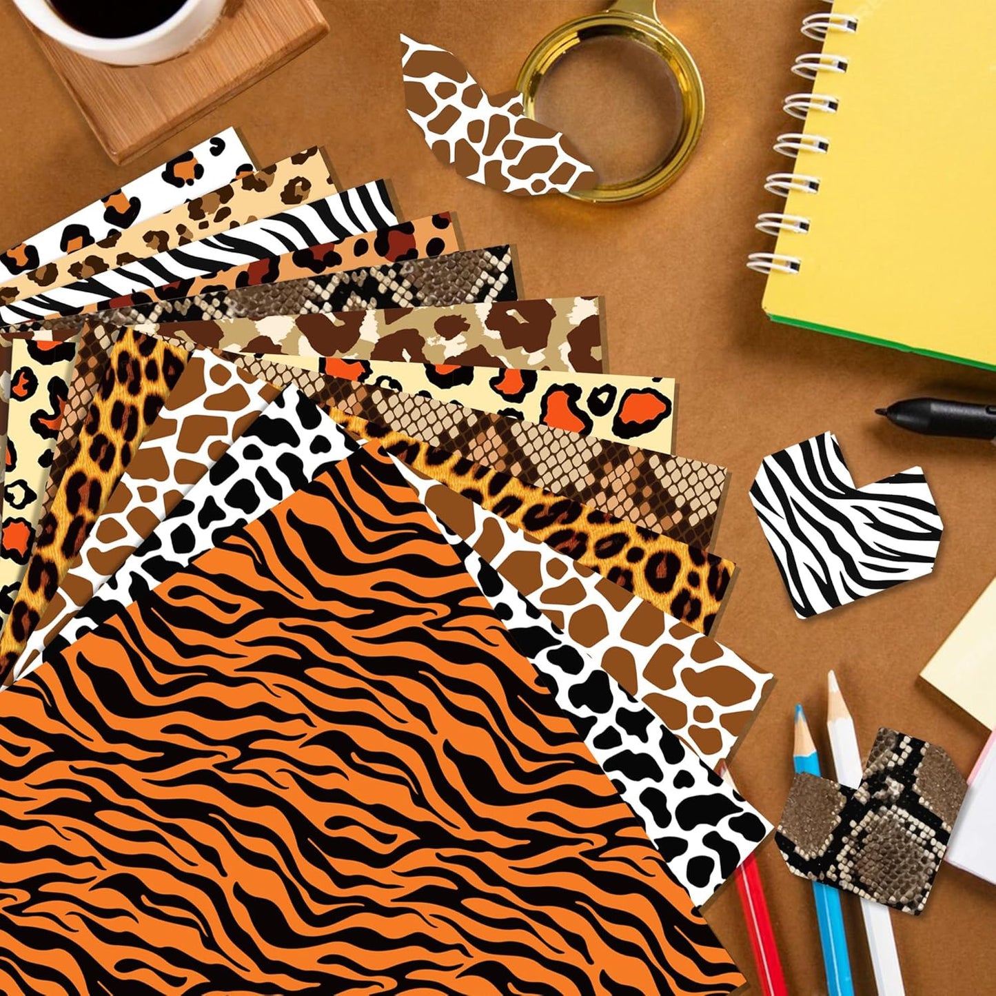 24 Sheets Animal Print Scrapbook Paper 11.8x11.8In Animal Print Pattern Paper African Safari Tiger, Giraffe, Zebra, Cheetah, and Leopard Prints Craft Papers Pad Supplies for African Safari Card Making