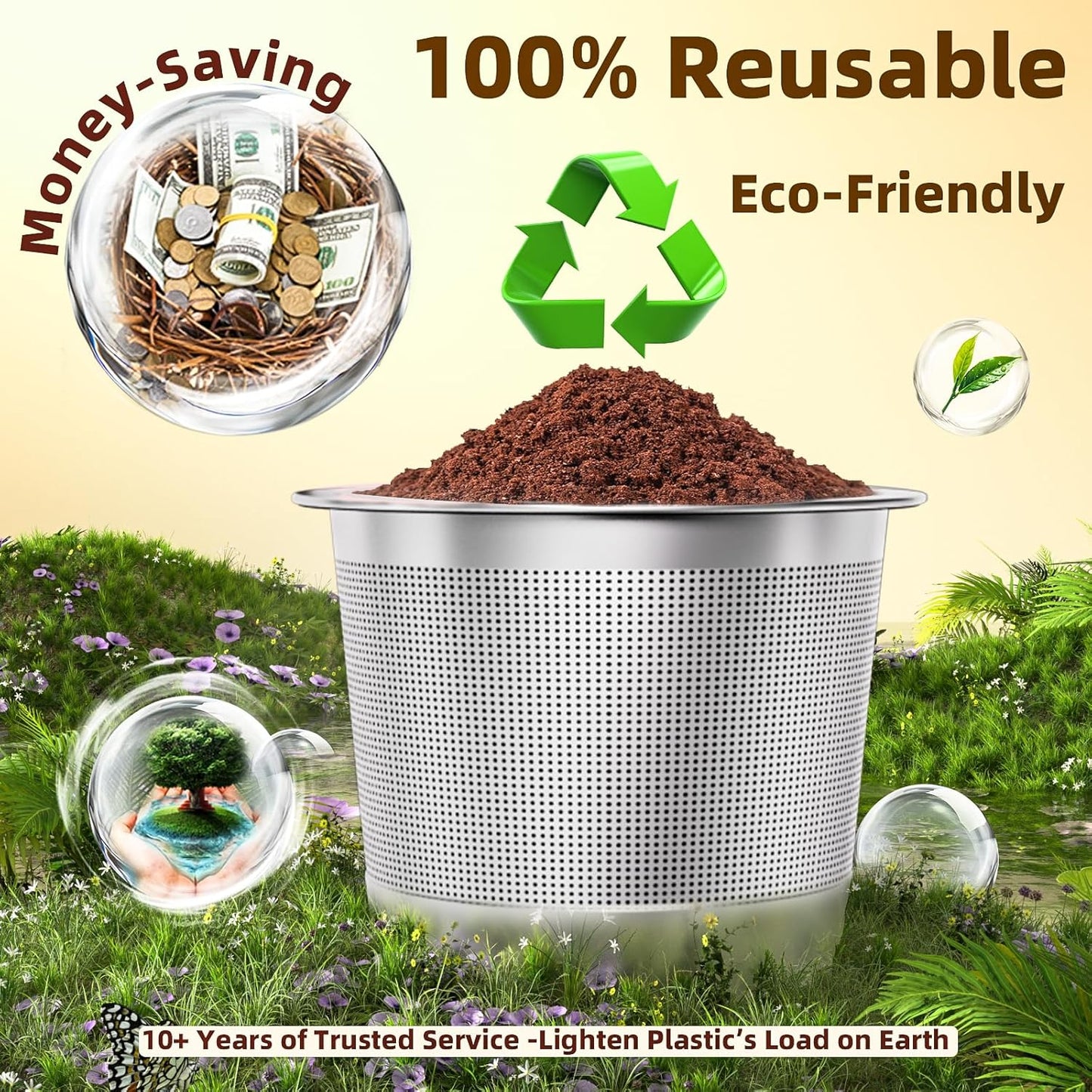 4 Pack Reusable K Cups Coffee Pods for Keurig 1.0: Stainless Steel Reusable Coffee Pods for Keurig Coffee Pods Reusable, BPA-Free, SUS 304‌, Scoop, Heat Resistant Handles