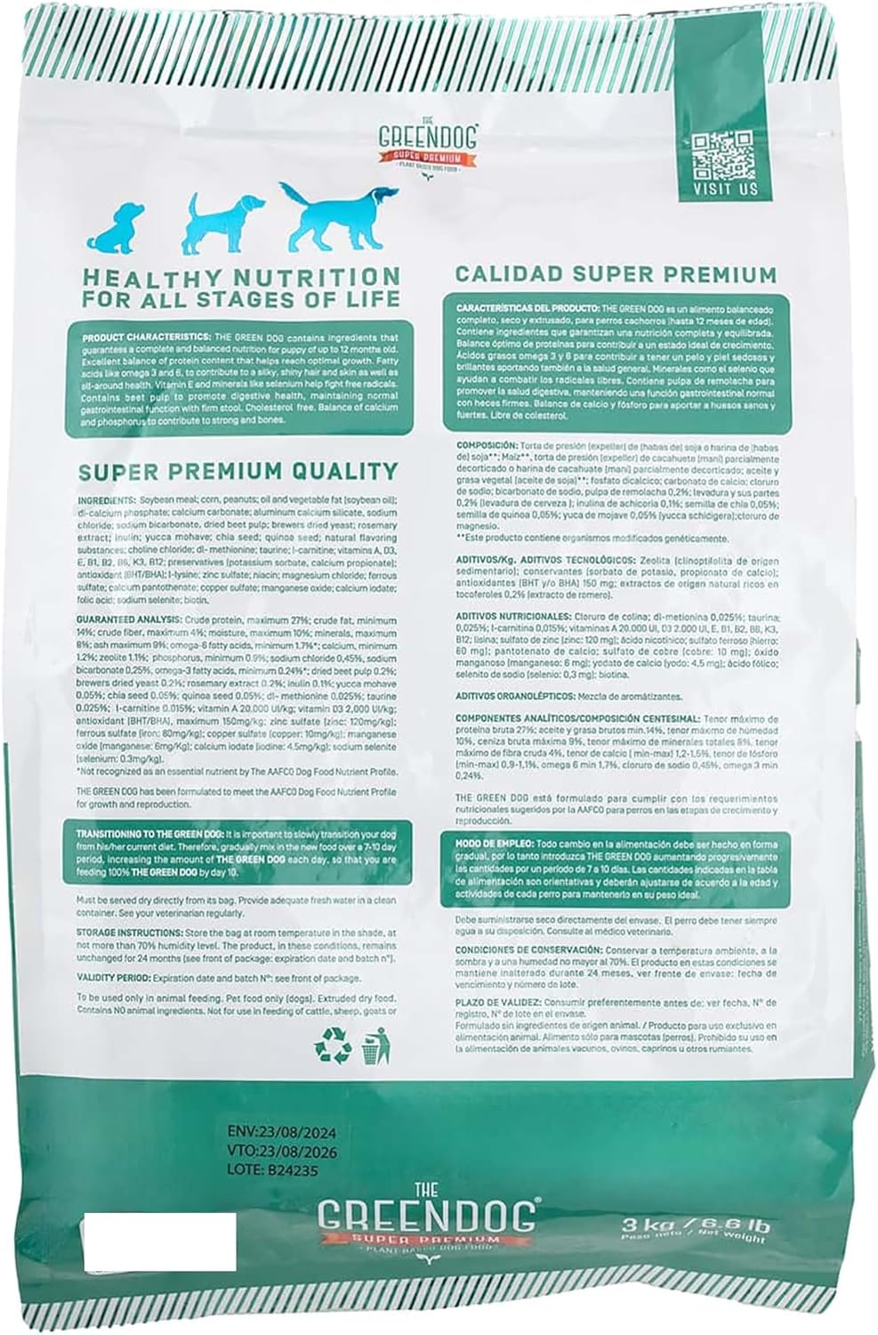 The Green Dog: Super Premium - Puppies - 6.6 Lb Bag Dog Food - Plant Based Protein, Vegan Dry Pet Kibble, Gluten Free, Complete Nutrition