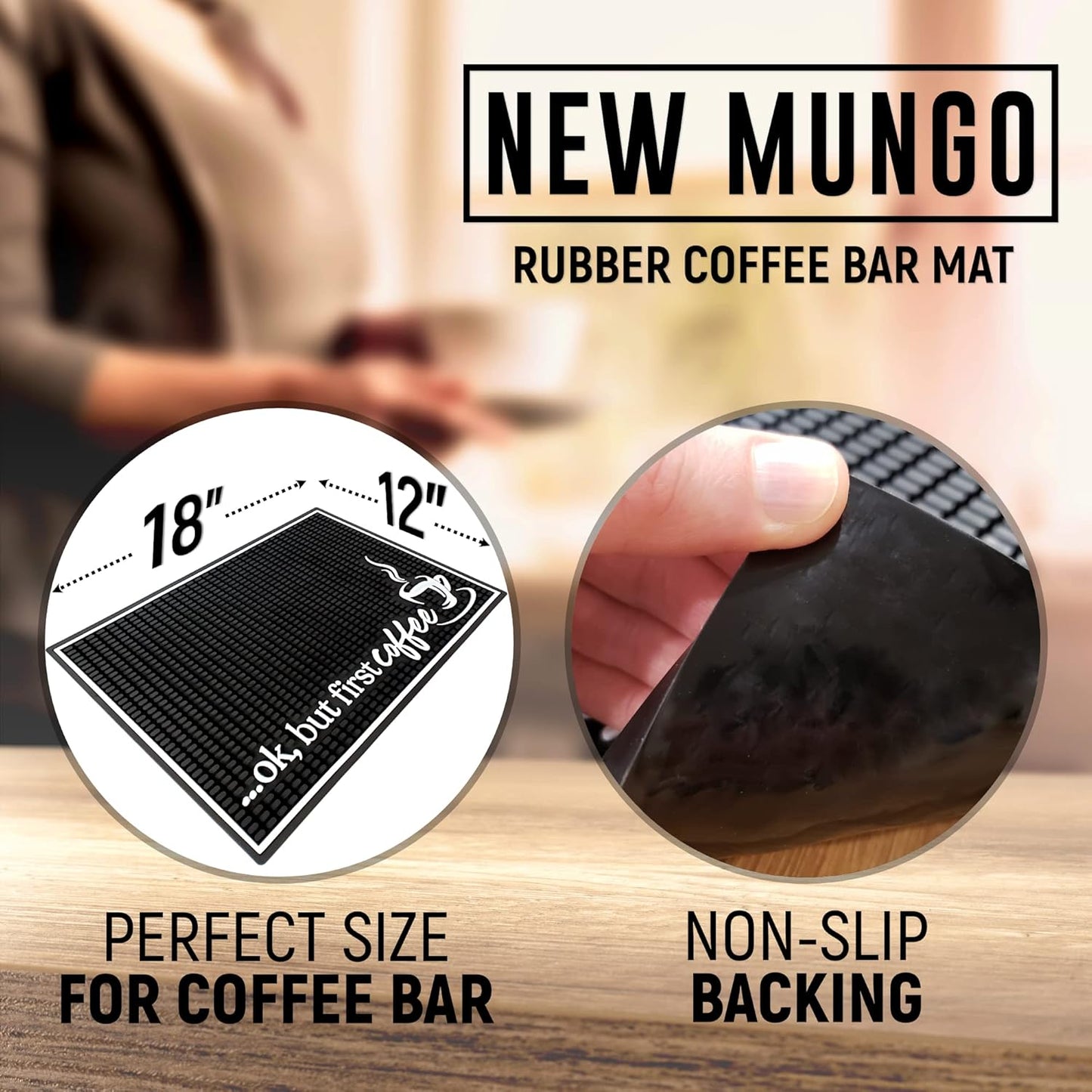 New Mungo Coffee Bar Mat – “Ok But First Coffee” – Spill-Proof PVC Coffee Station Mat, Non-Slip Countertop Protector 18"x12"