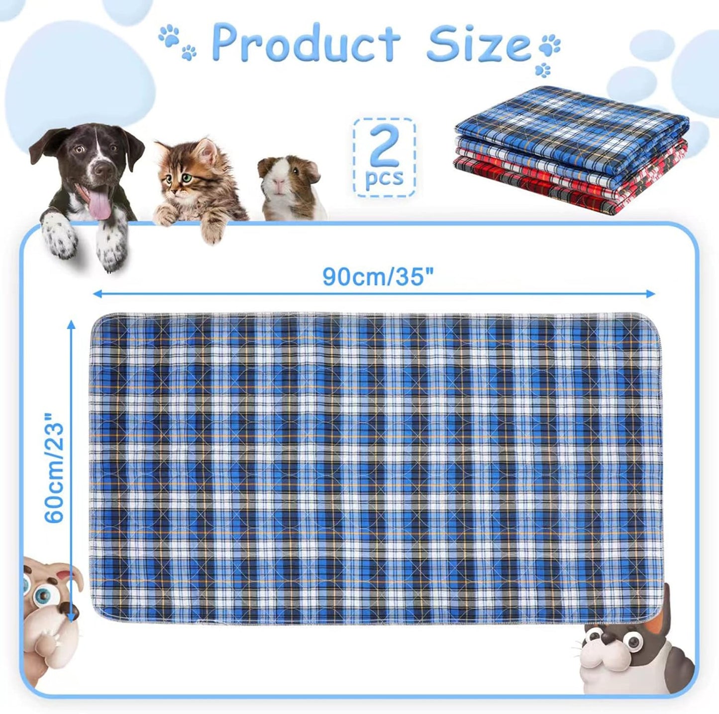 Washable Pee Pads for Small Animal,Waterproof Reusable Puppy Potty Training Pads, Anti Slip Whelping Pads Super Absorbent Cage Liners for Ferrets, Hamsters, Rabbits & All Small Animals (M)