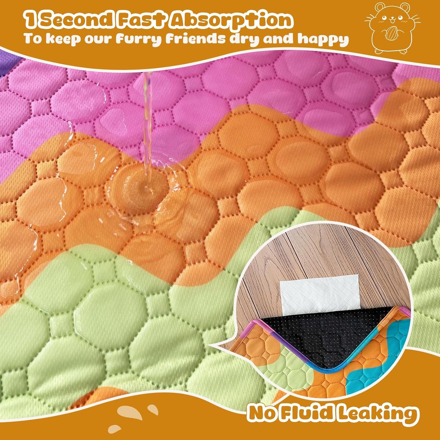 Guinea Pig Cage Liner, 4 Pack 31*16" Reusable Guinea Pig Bedding, Fast Absorbent Pee Pads for Small Animal, Rabbit, Bunny, Hamster, Puppy with Waterproof & Anti Slip Bottom