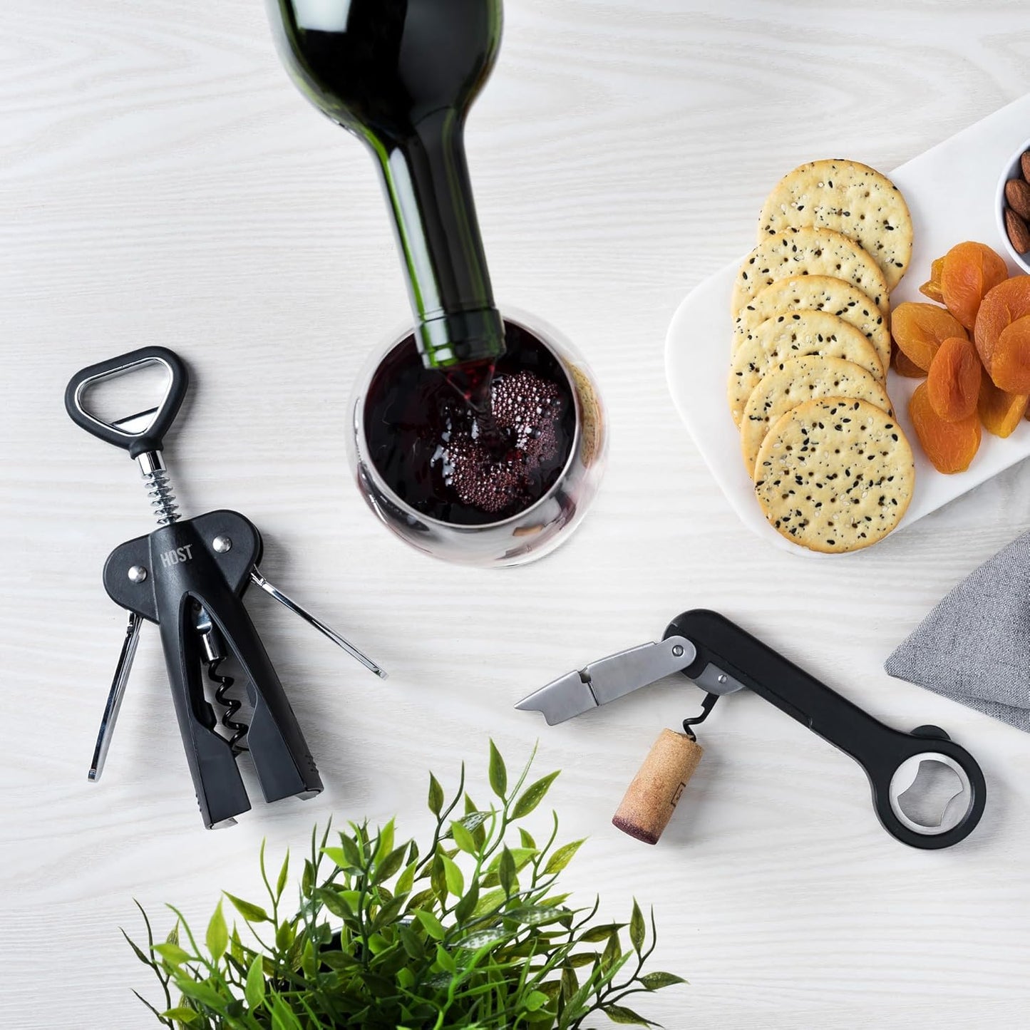 Host Double Hinged Corkscrew, Stainless Steel Bottle Opener and Foil Cutter, Wine Key, Bar Accessories, Set of 1, Black