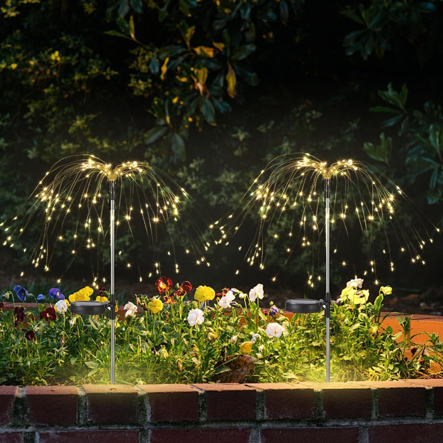 2 Pack Solar Firework Lights Outdoor - Verified 200 LED & 8 Modes - Starburst Solar Powered Garden Lights, Reinforced Durable Stakes, Waterproof Pathway Walkway Lights for Yard Patio Decor
