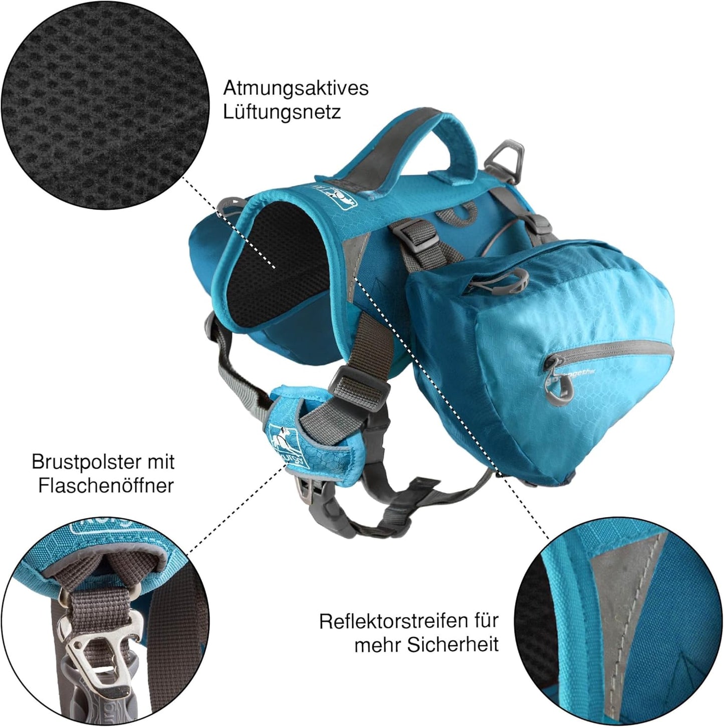 Kurgo Zippy Bowl for Dogs, Collapsible Travel Dog Bowls, Pet Food & Water Hiking Container, Food Grade Silicone, Travel Accessories for Pets, Includes Carabiner, Holds 48 oz (Coastal Blue)