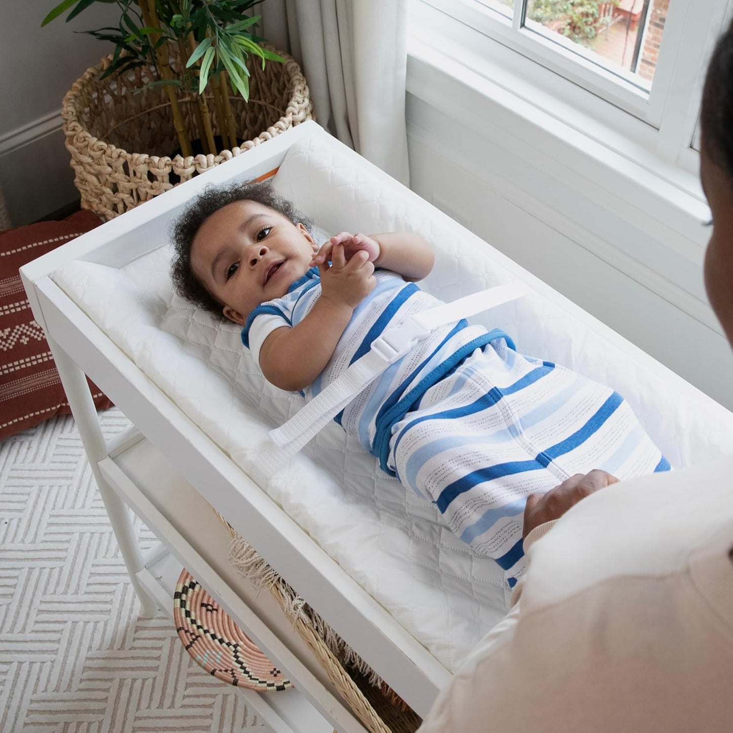 Ingenuity Contoured Changing Pad – Includes Waterproof Changing Liner and Safety Fastening Strap with Quick-Release Buckle
