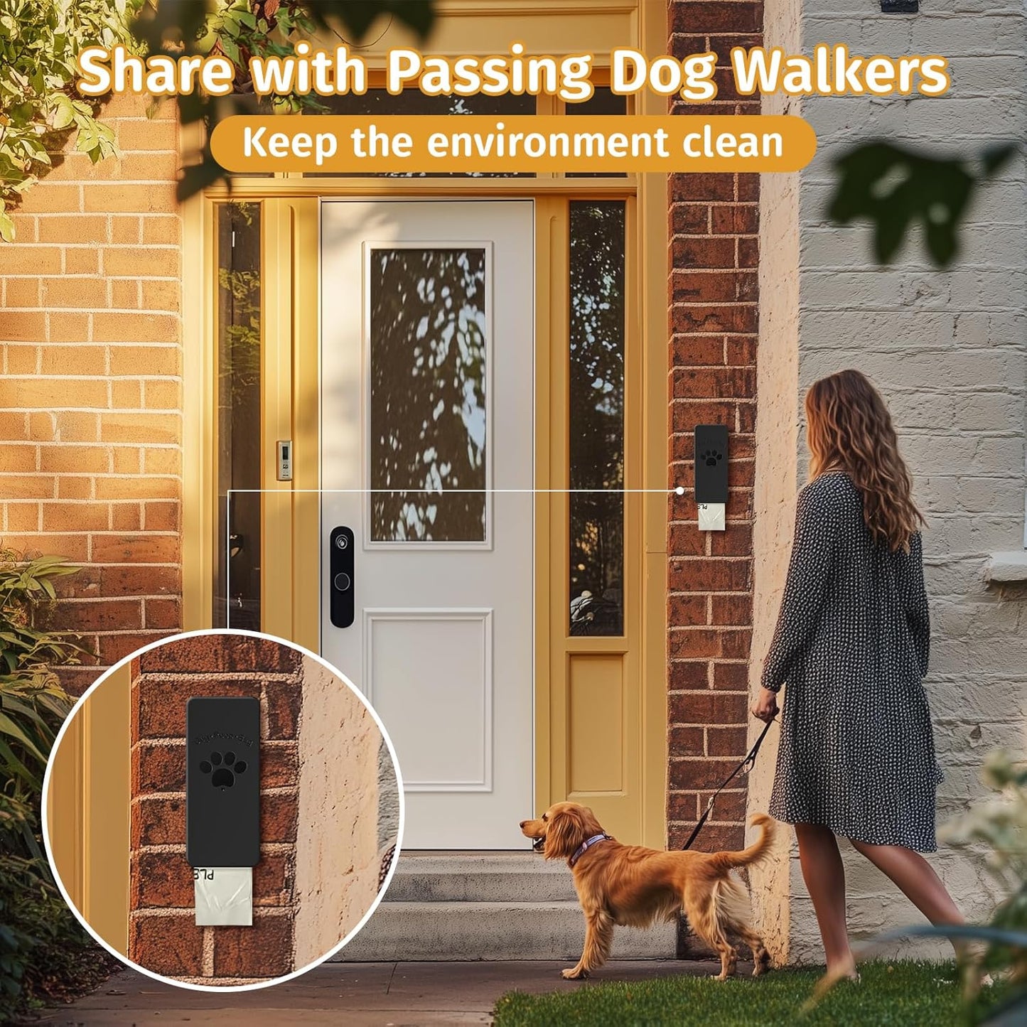 Dog Poop Bag Dispenser, Wall-Mounted Dog Bag dispenser Outdoor or Indoor for Doggy and Pets, Black Poop Holder for Yard and Park, Included 4 Rolls (60 Bags)