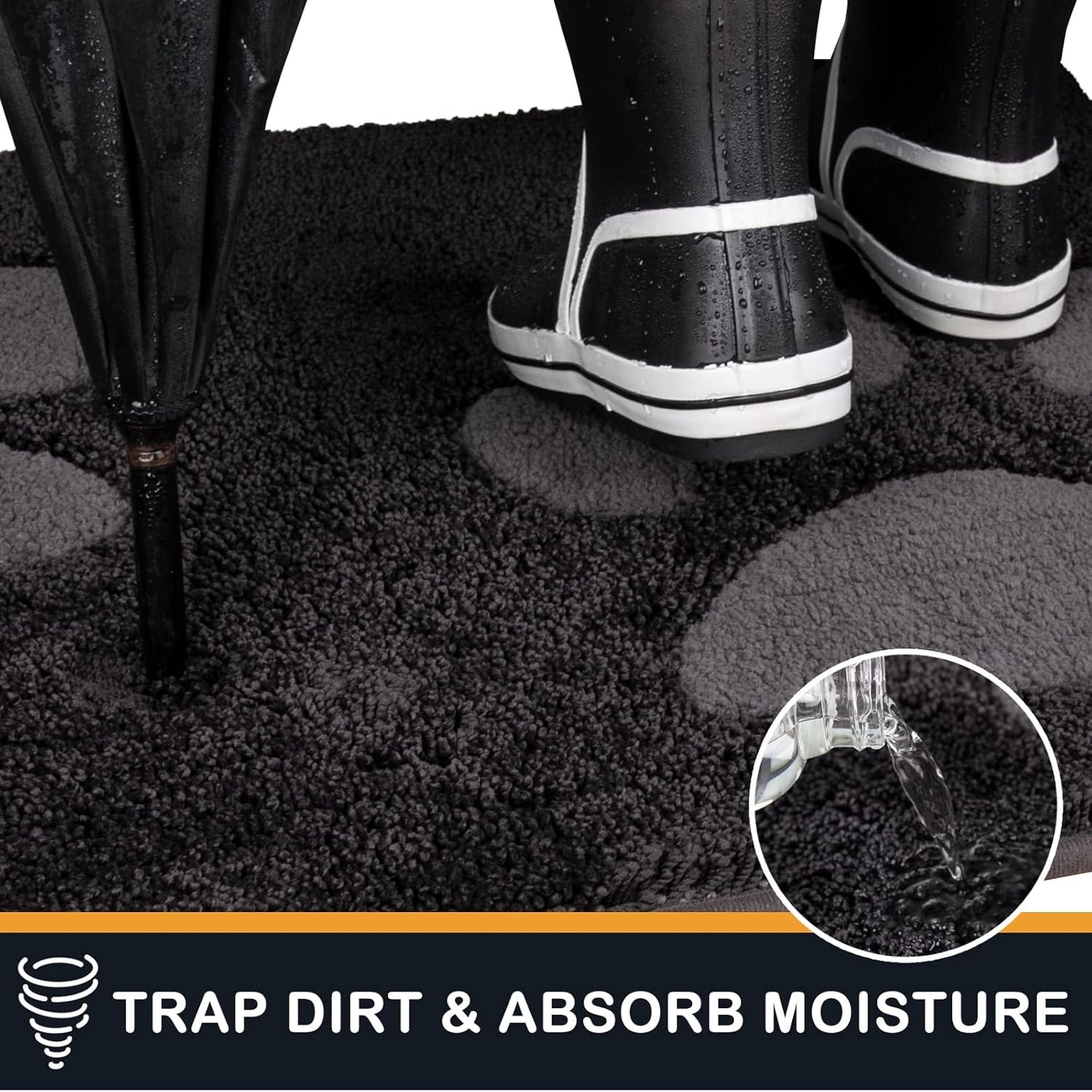 PURRUGS Dirt Trapping Door Mat 24" x 35.5", Non-Skid/Slip Machine Washable Microfiber Entryway Rug, Dog Doormat, Super Absorbent Welcome Mat for Muddy Wet Shoes and Paws, Charcoal
