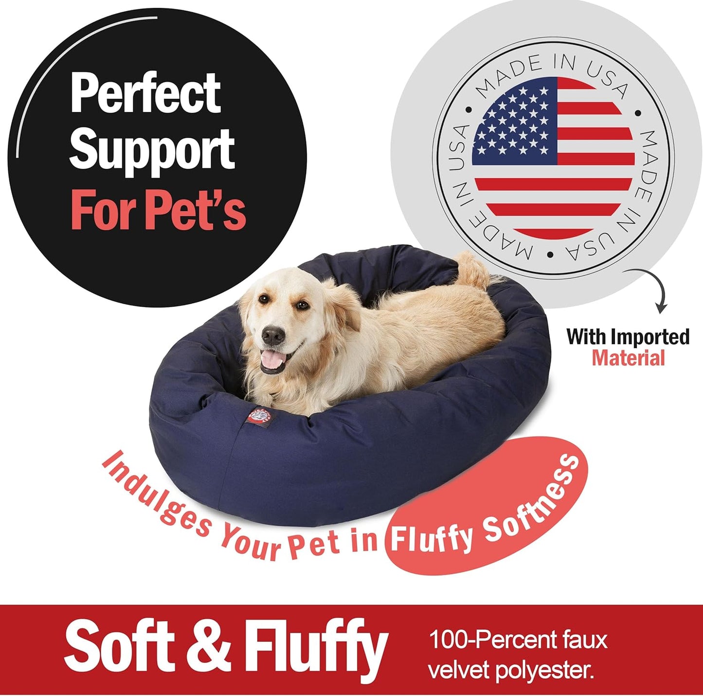 Majestic Pet 40 Inch Bagel Calming Dog Bed Washable – Cozy Soft Round Dog Bed with Spine Support for Dogs to Rest their Head - Fluffy Donut Dog Bed 40x29x9 (Inch) - Round Pet Bed Large – Blue