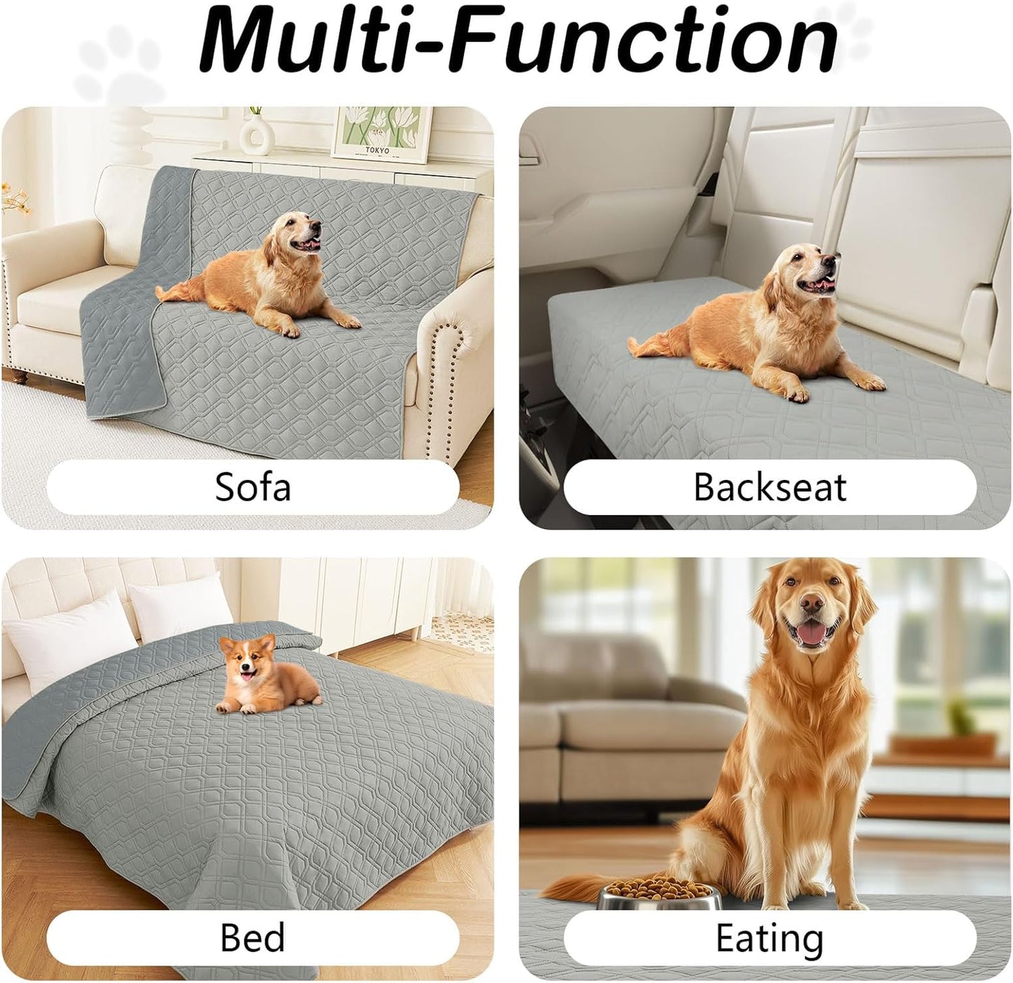 hyha Waterproof Dog Bed Blanket, Soft Pet Blankets, Waterproof Couch Cover for Dogs, Reversible Sofa Covers Washable for Furniture (40x50 Inch, Grey/Dark Grey)