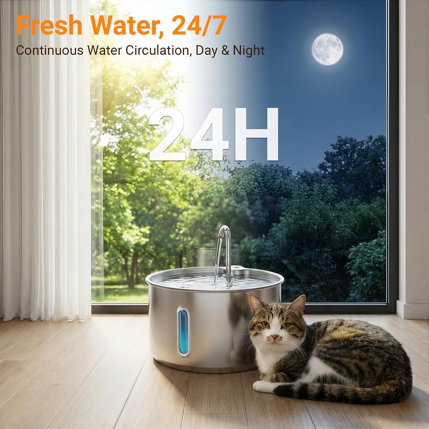 Stainless Steel Cat Water Fountain, 4L/135oz Large Capacity Automatic Pet Water Fountain for Cats & Small Dogs, Quiet USB Powered Pet Water Dispenser with 4 Filters & 4 Sponges