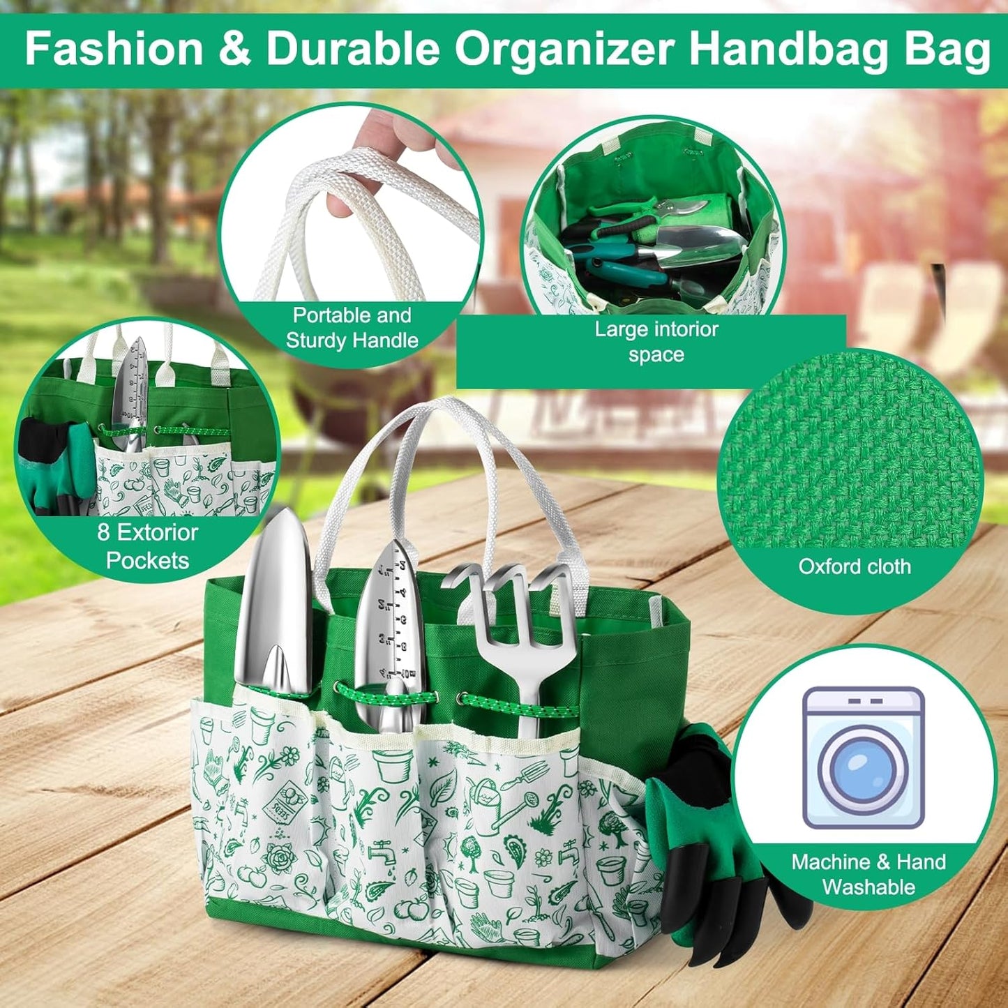 Garden Tool Set, 12-Piece Complete Stainless Steel Gardening Essentials, Heavy Duty Garden Tools with Large Storage Tote, Gardening Gifts for Women, Men, Mom & Dad Beginners Gardeners, Green