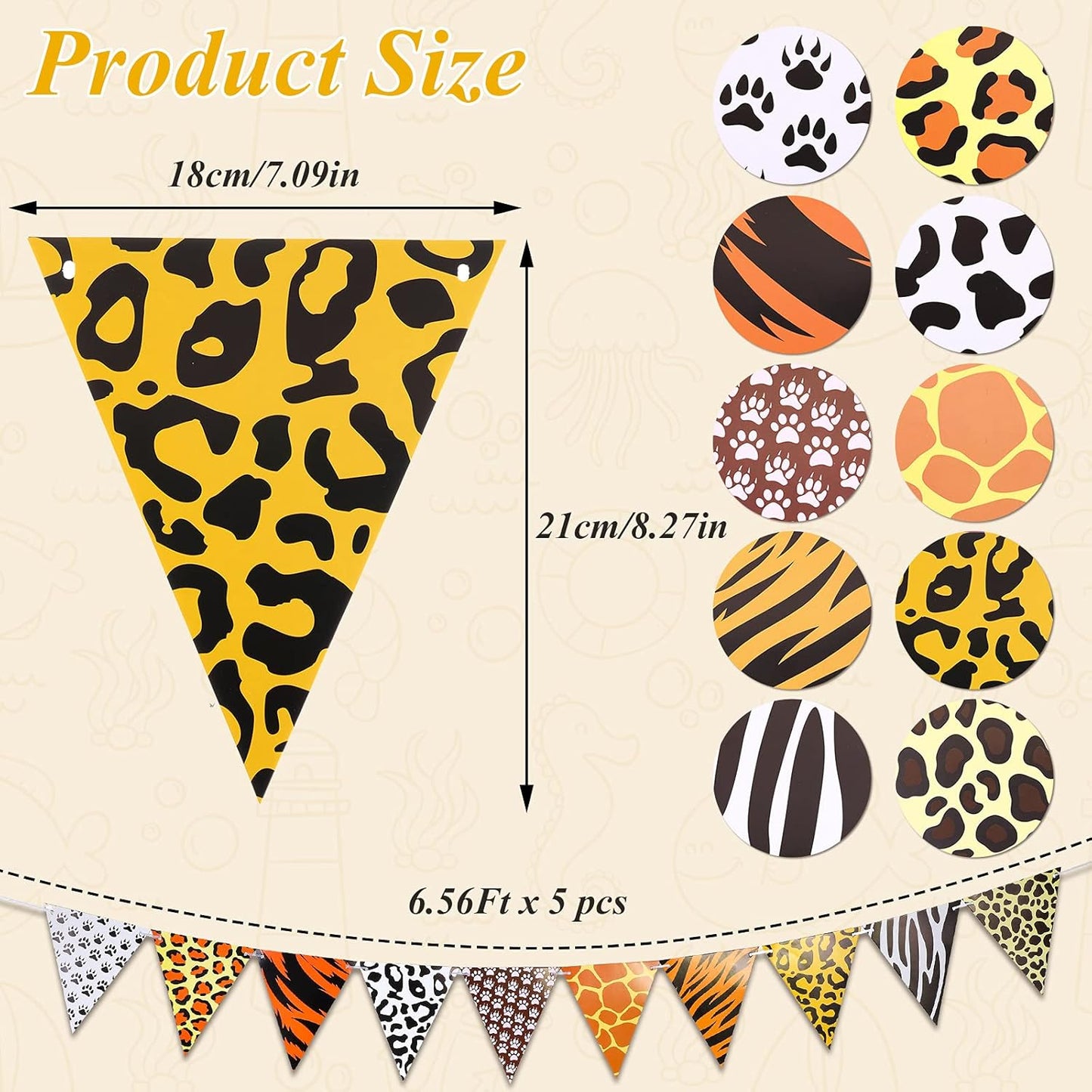 Thenshop 5 Pieces Jungle Theme Party Supplies Animal Safari Print Pennant Banners Jungle Animal Prints Triangle Flag Banner for Safari Themed Party Zoo (Classic Style)