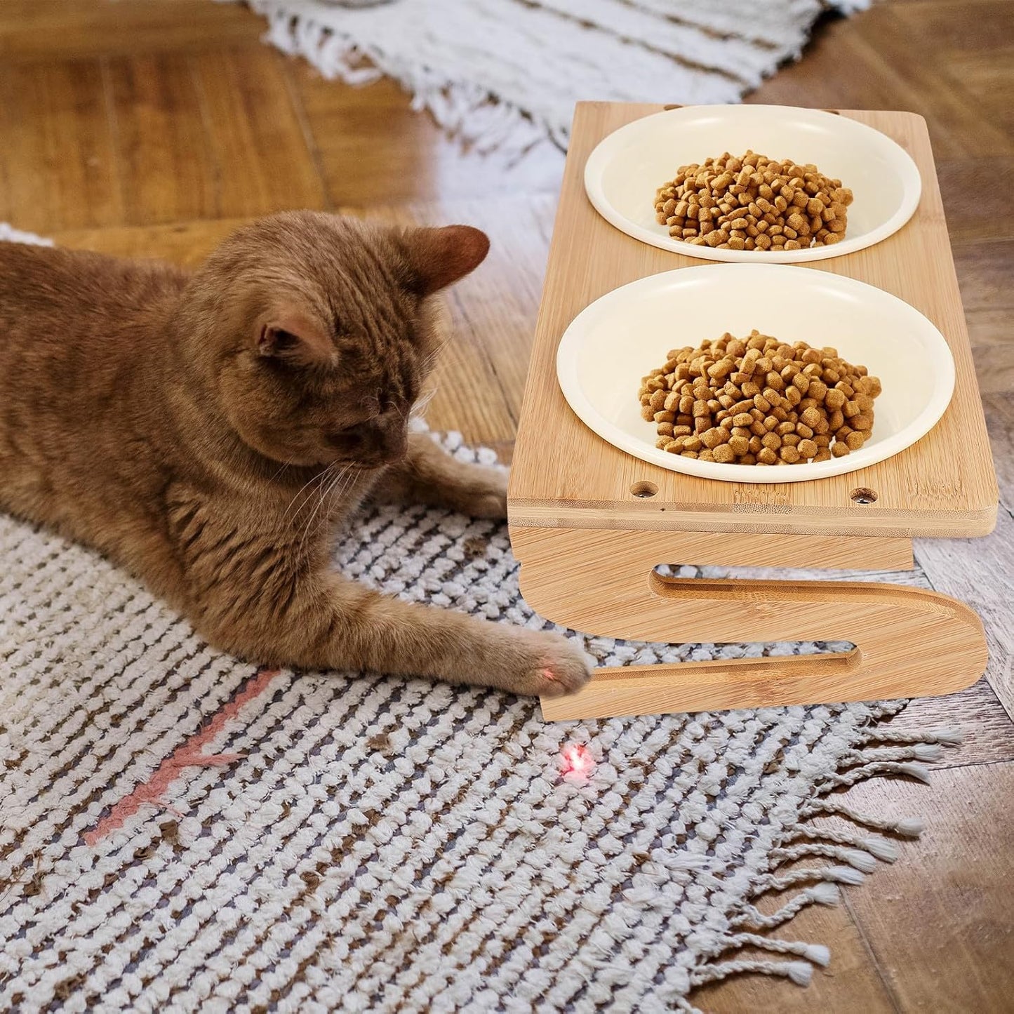 Milisten Ceramic Cat Bowls with Elevated Stand, 15cm Diameter 600ml Capacity, Anti-Slip Raised Pet Feeding Dish for Household Cats and Small Dogs