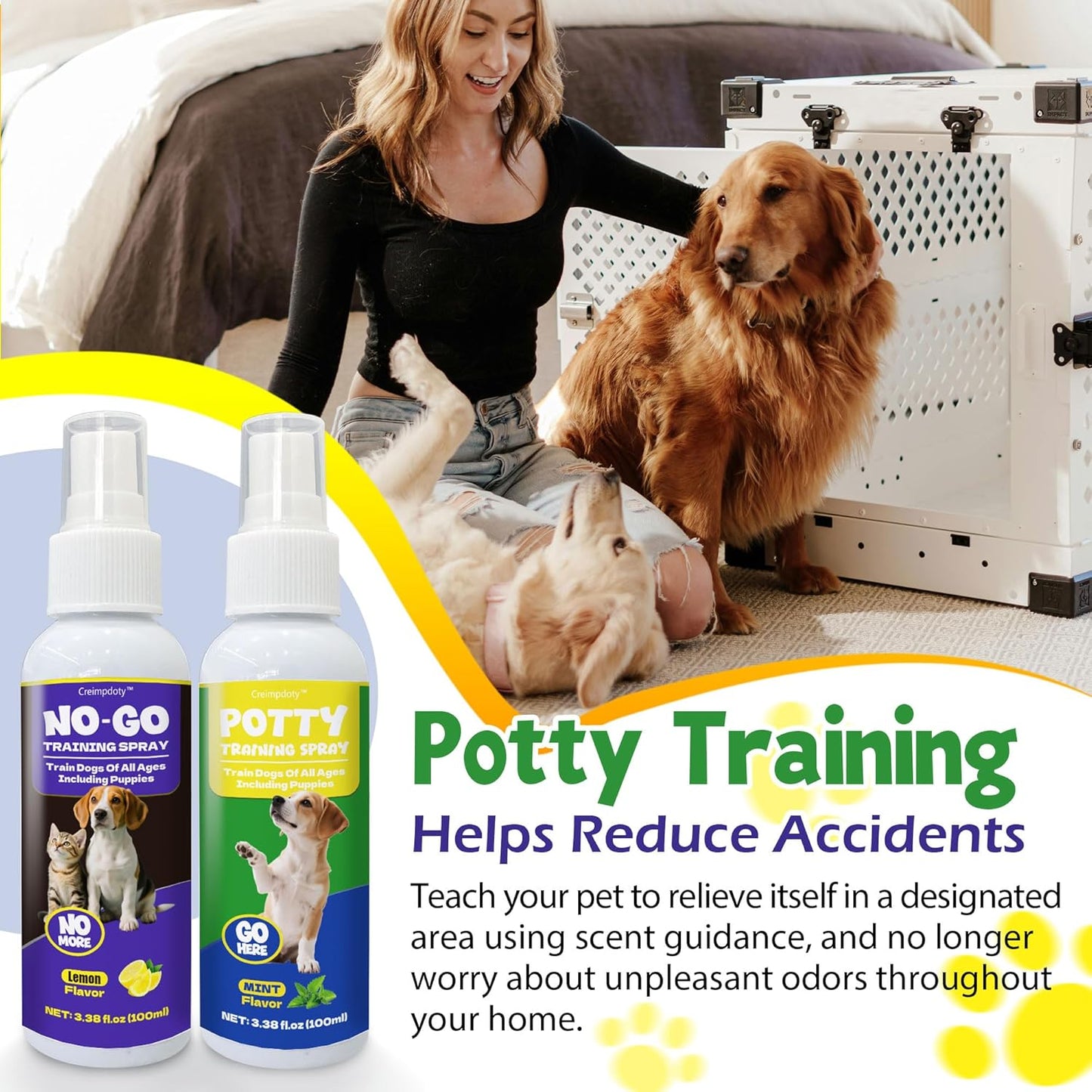 Dog Potty Training Spray Set, Dog Pee Spray, Indoor & Outdoor Potty Training for Dogs & Puppies, Stops Urination & Marking, Puppy Essentials (3.38 fl oz, 2-Pack)