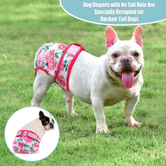 wegreeco Frenchie Dog Diapers Female No Tail Hole,Washable Pet French Puppy Bulldog Diapers Female for Period Heat,Reusable Doggy Doggie Dog Diapers （Ocean of Flowers Medium）