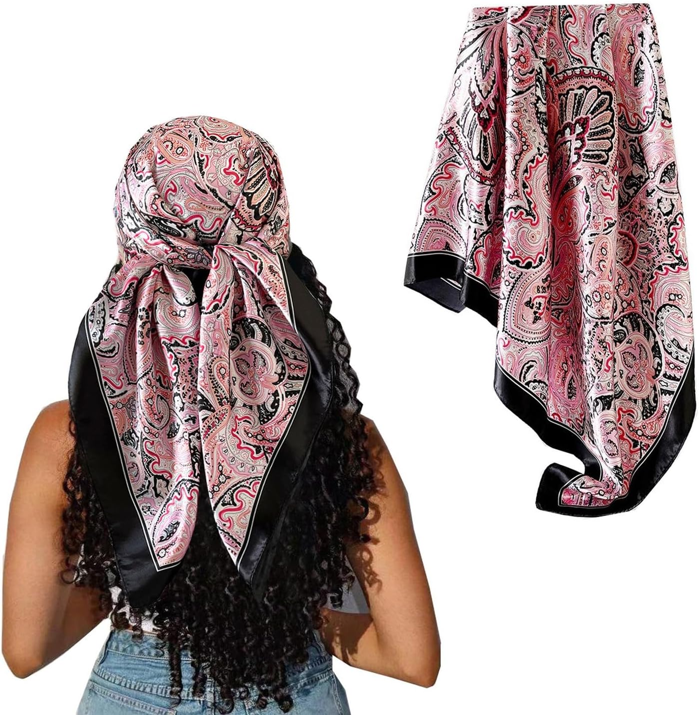 Hexchasty 35”Head Scarf Satin Silk Like Hair Scarf Large Square Head Scarves Bandana Head Wraps Headscarfs for Women Green