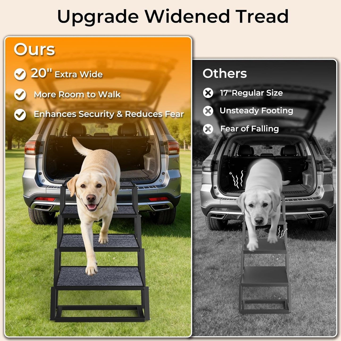 URPOWER Dog Stairs for Large Dogs Extra Wide 20" with 5 - Step Dog Ramp Steps for Car High Bed Foldable Pet Stairs with Detachable Non Slip Surface Car Ramps for SUV Truck Supports up to 260 Lbs