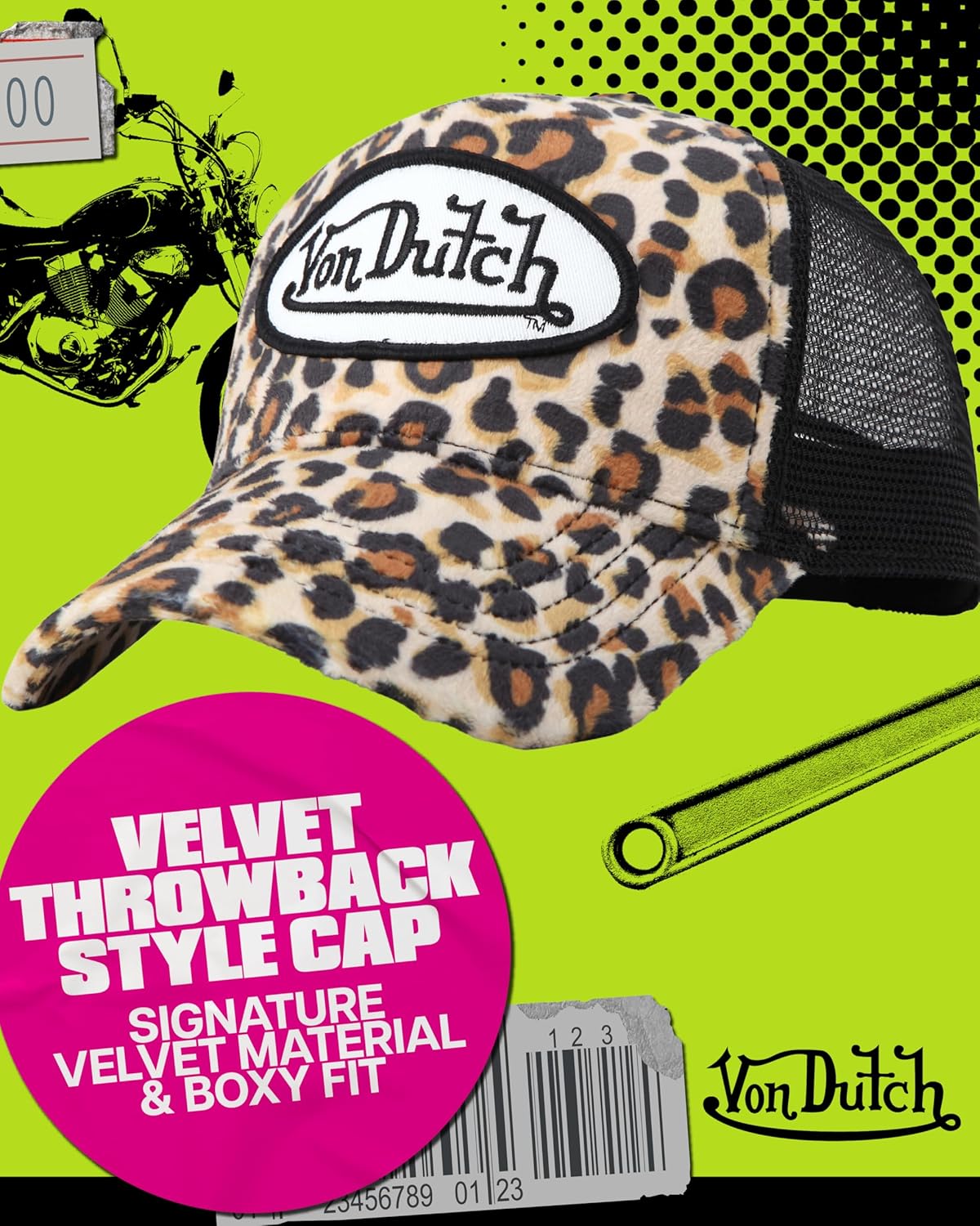 Von Dutch Unisex Trucker Hat - Velvet Curved Bill Mesh Back Retro Classic Adjustable Snapback Baseball Cap for Men and Women