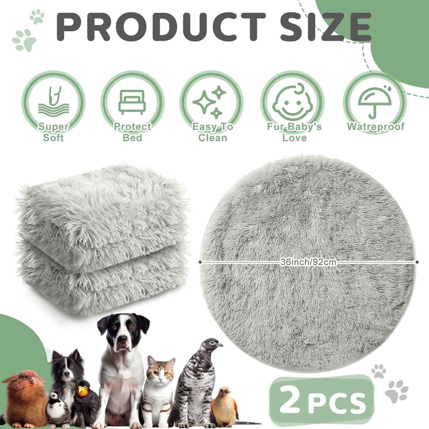 2 Pcs Guinea Pig Warm Bed Mat Small Pet Blankets Dog Bedding Guinea Pig Fleece Cage Liners Washable Waterproof Mats Sleep Pad Cover Hamster Cat Dog Cage Liners Accessories(Round,36")