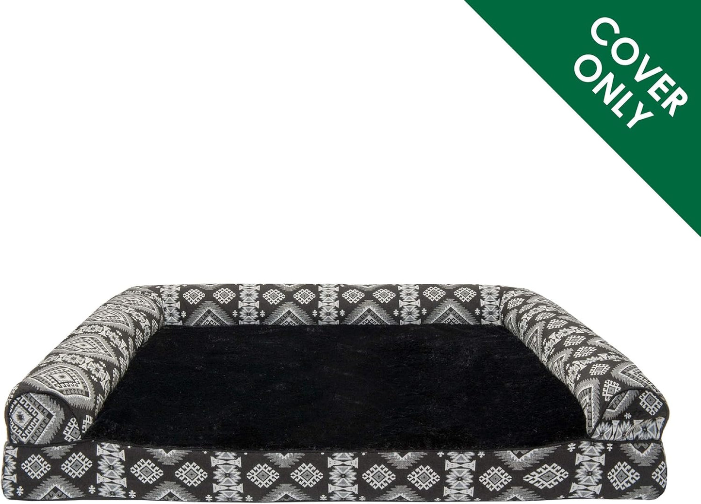Furhaven Replacement Dog Bed Cover Plush & Southwest Kilim Décor Sofa-Style, Machine Washable - Black Medallion, Jumbo Plus (XX-Large)