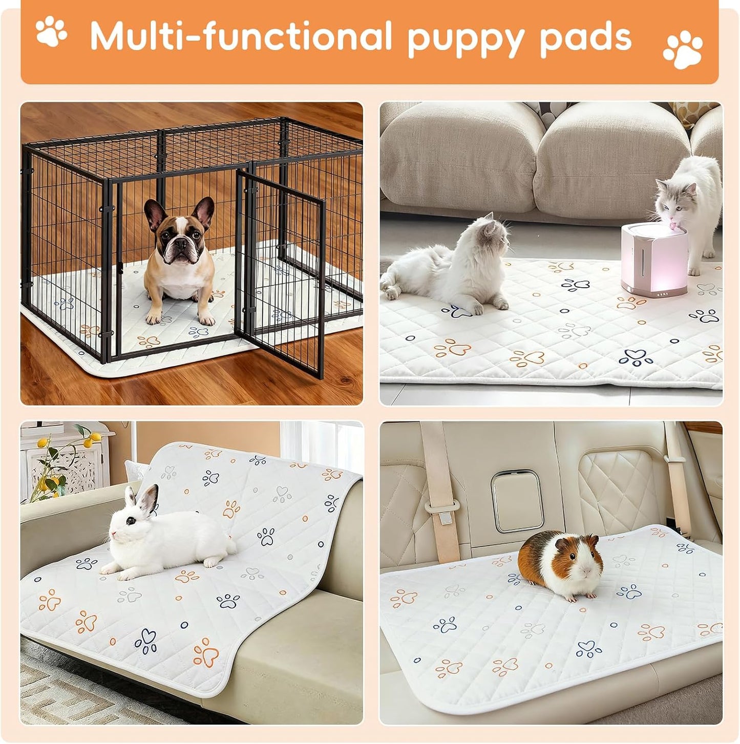 Washable Pee Pads for Dogs 2 Packs Reusable Absorbent Leackproof Puppy Pads Non-Slip for Puppy Playpen, Crate, Whelping Box, Potty Training 18x24