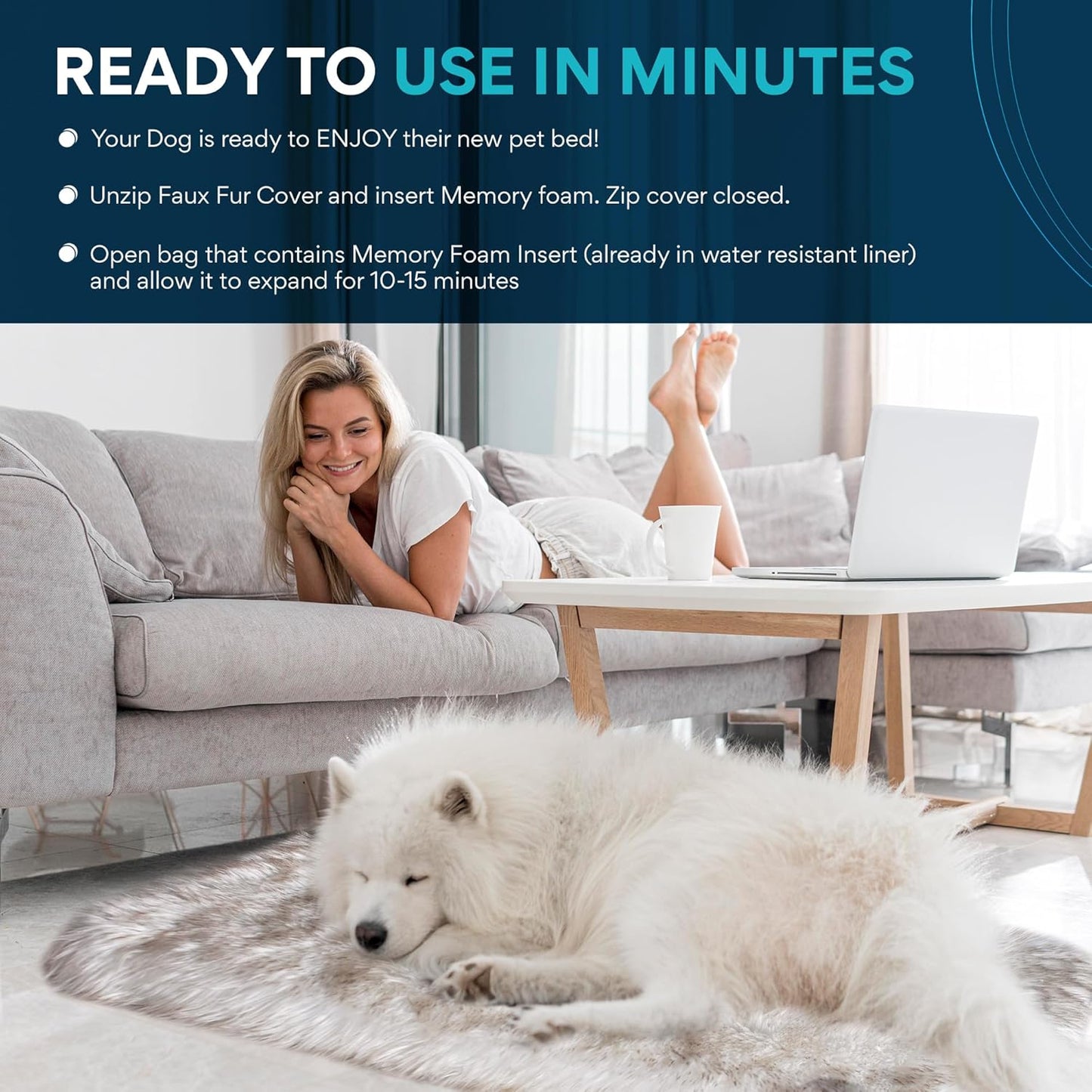 MAVERICK Premium Dog Bed, Orthopedic Dog Bed with High-Grade Memory Foam, Luxurious Faux Fur Sleep Surface, Water-Resistant Liner, Removable & Washable Cover, Non-Slip Bottom for Comfort & Support