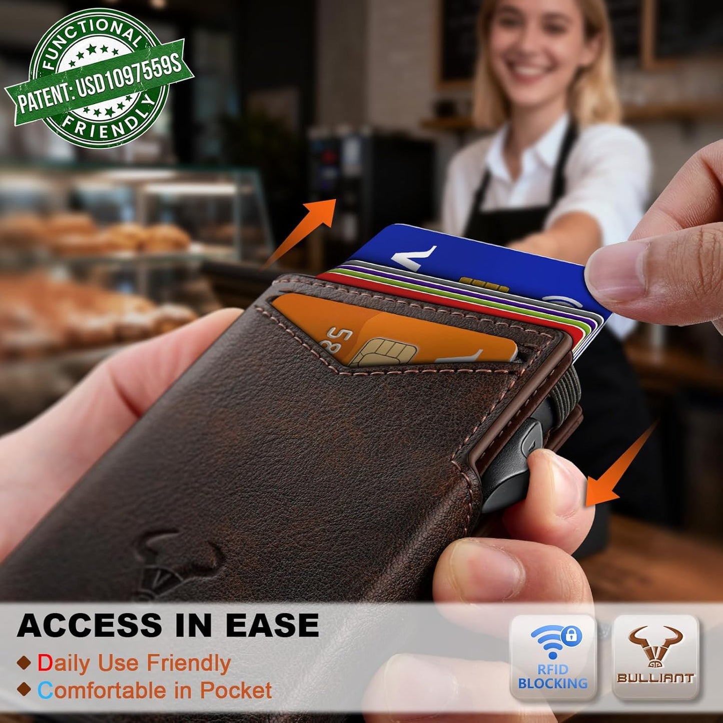 BULLIANT Men Wallet Gift Boxed,Slim Front Pocket Wallet Money Clip Card Holder 3.8"x2.7",Pop-up Access