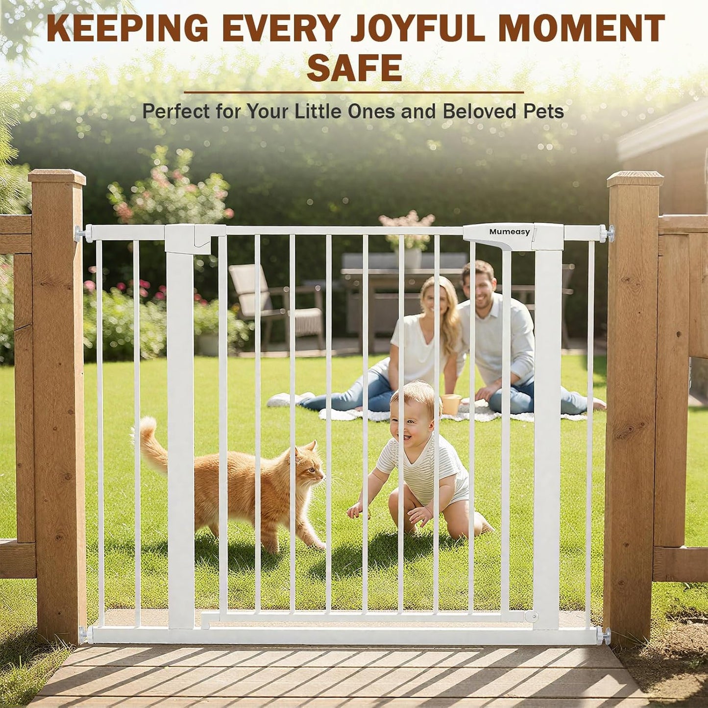 Mumeasy 36" High Extra Tall Dog Gate, 29.6"-40.5" Wide Pressure Mounted Tall Baby Gate for Dog, Auto Close Pet Gate with Door for Stairs,Doorways,House,White