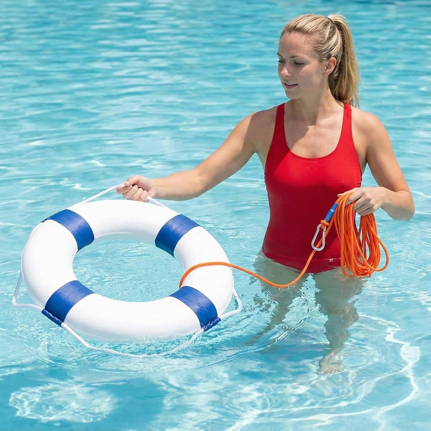 20 Inch / 50cm Pool Safety Life Preserver Throw Ring Buoy- Swim Foam Rings for Swimming Pool Wall Decoration with 98.4FT Water Floating Lifesaving Rope