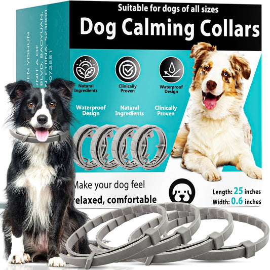Calming Collars for Dogs, 4 Packs Dog Calming Collar Contains Long Lasting Pheromone for 60 Days, Separation/Stress/Anxiety Relief for Dogs, Adjustable for Small Medium Large Dog (Grey)