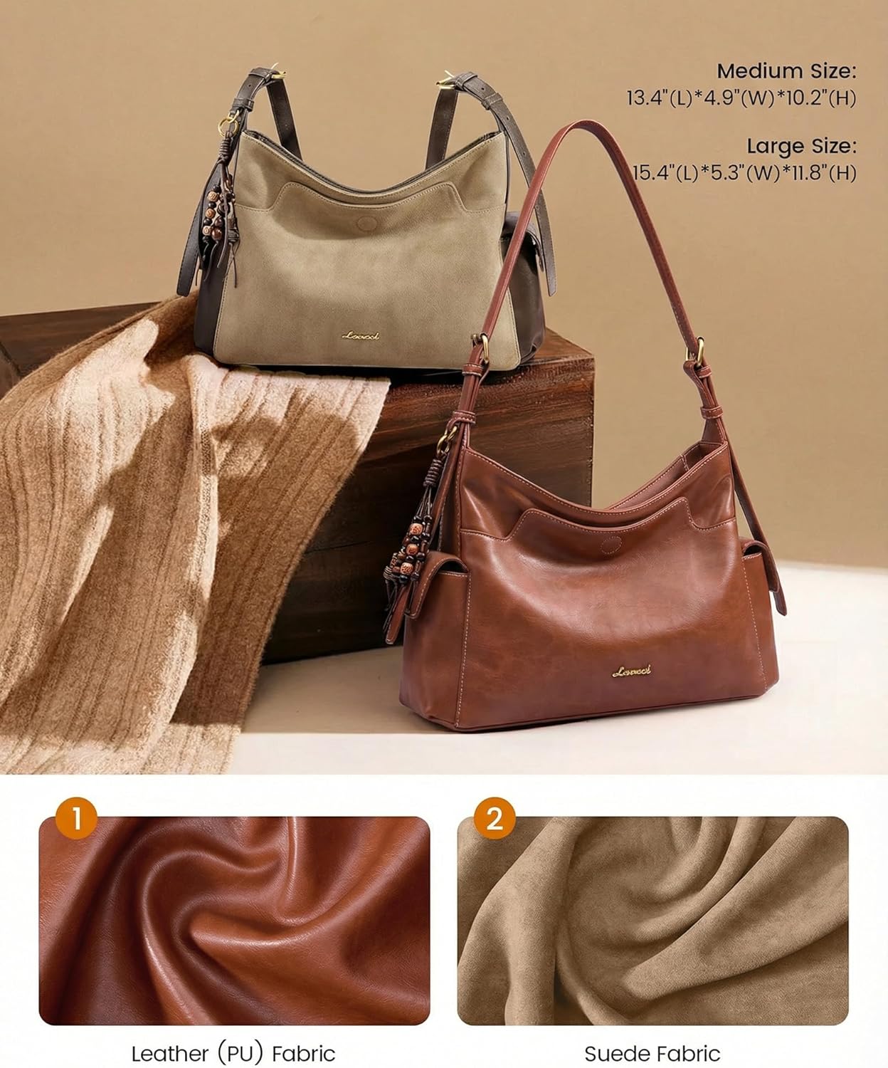 LOVEVOOK Hobo Purses for Women,Soft Faux Leather Crossbody Purse with Tassel Charms,Women's Shoulder Handbags for Daily