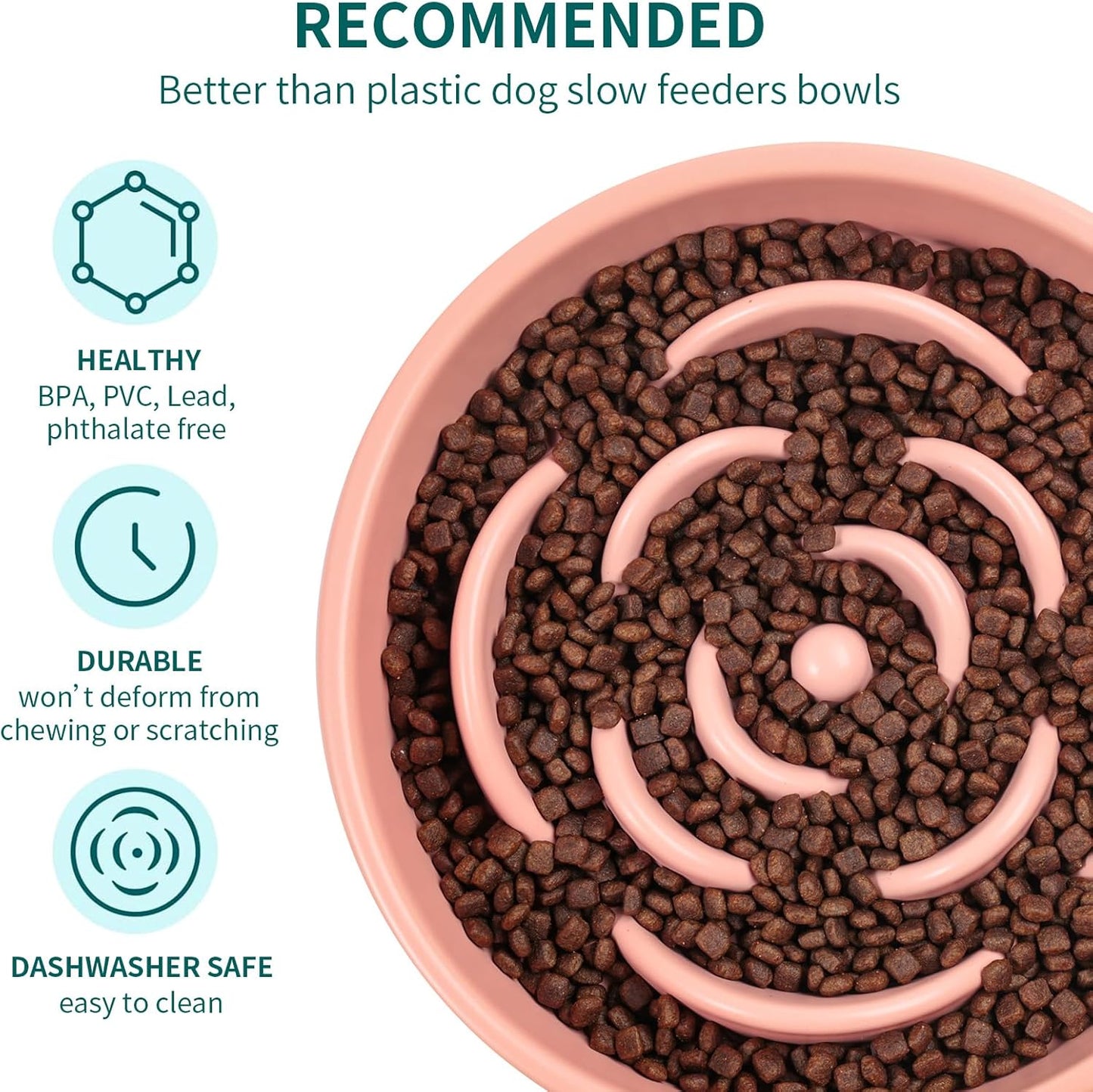 Pink Ceramic Slow Feeder Dog Bowl for Medium and Large Breeds,6.1 in Slow Feeding Bowl,Puzzle Dog Food Bowl for Fast Eater,Maze Dish for Fast Eater