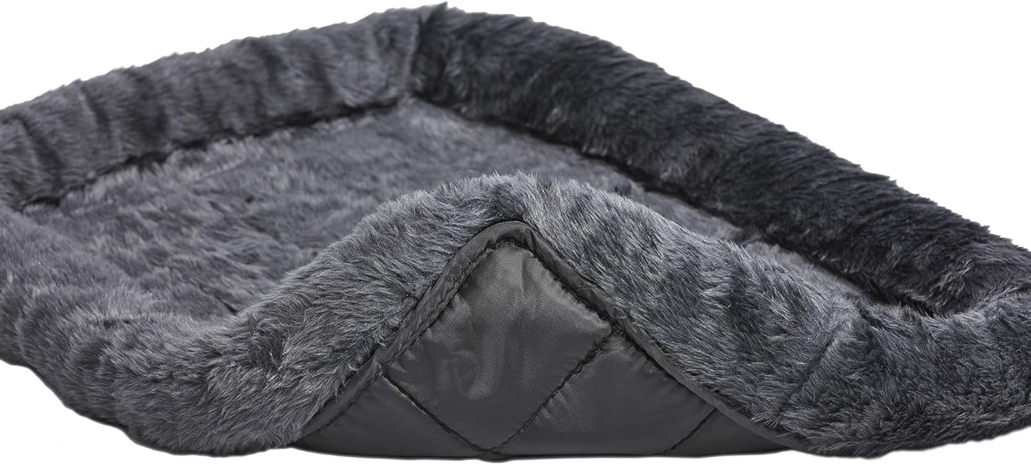 MidWest Homes for Pets Dog Bed – Gray Faux Fur Bolster, Ultra-Soft and Machine Washable, Fits 24-Inch Crates and Carriers, for Small Dogs and Cats