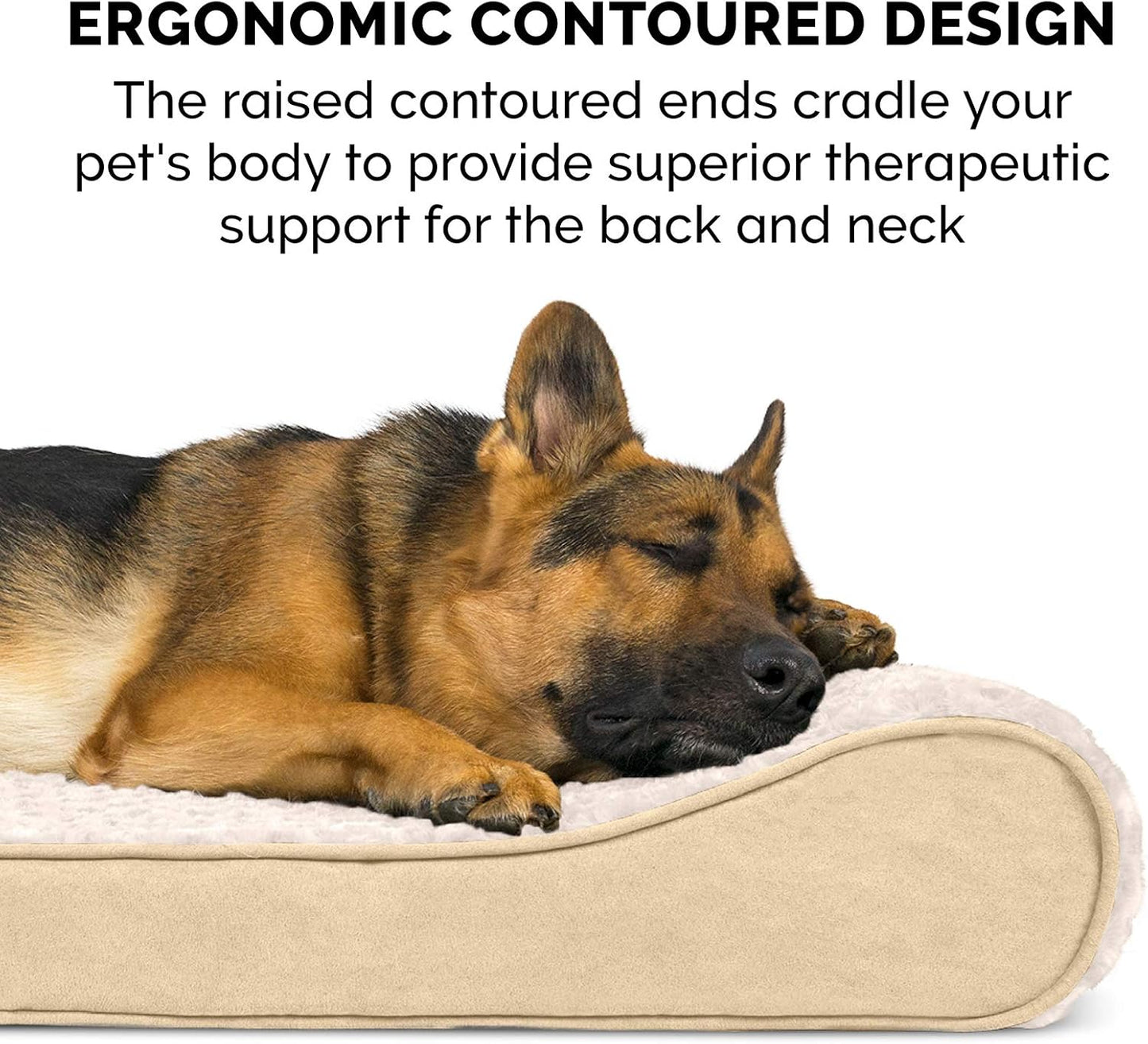 Furhaven Cooling Gel Dog Bed for Extra Large Dogs w/ Removable Washable Cover, For Dogs Up to 180 lbs - Ultra Plush Faux Fur & Suede Luxe Lounger Contour Mattress - Cream, Giant/XXXL