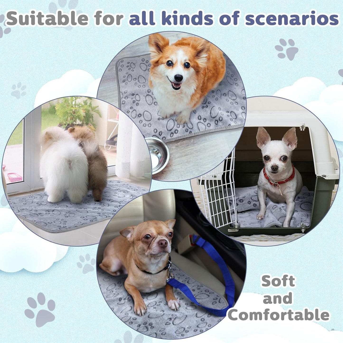 Reginary 4 Pcs Waterproof Guinea Pig Blankets Washable Small Animal Fleece Bedding Absorbent Guinea Pig Cage Liners Reusable Pet Pee Pad Sleep Mat for Hamster Ferret(Adorable Paw,24 x 16 Inch)