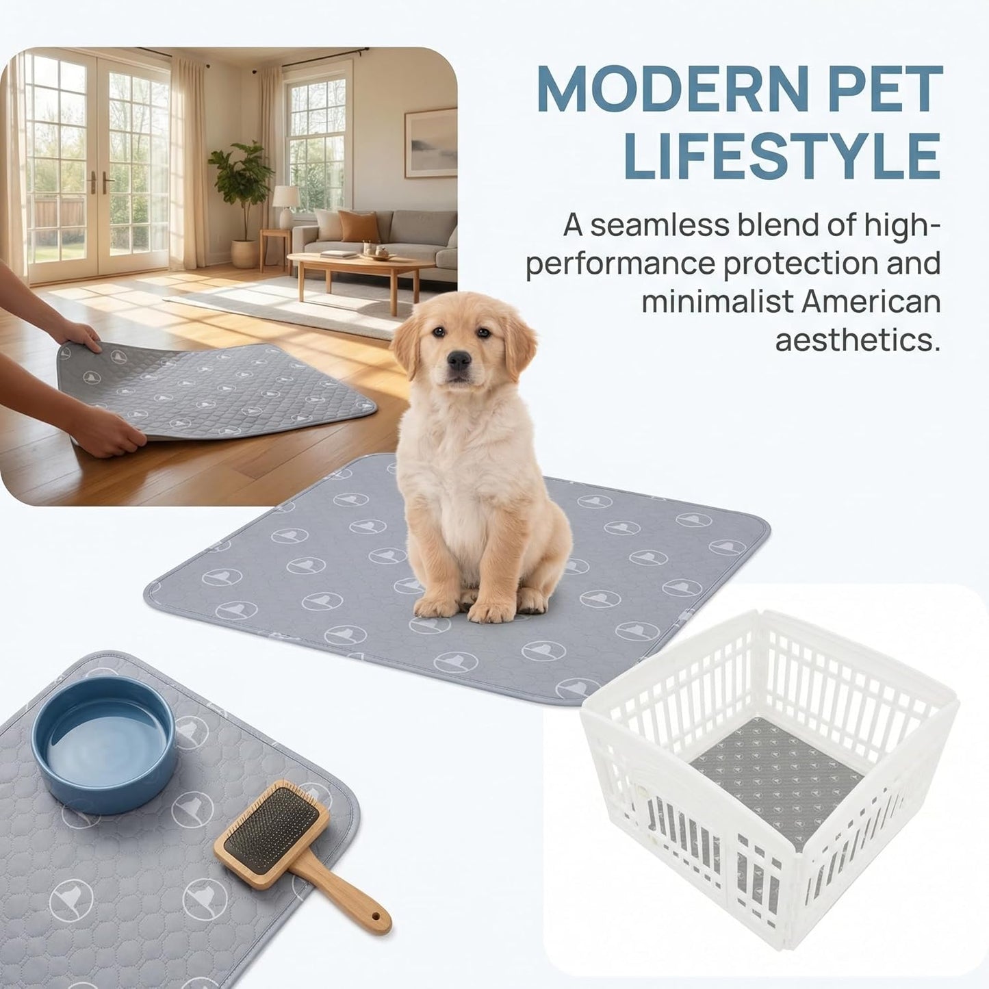 PJYuCien 2 Pack Non-Slip 36"x36" Pet Playpen Mat with 3-Layer Comfort, Reusable and Washable Training Crate Pad, Travel Mat and Sofa Protector for Puppies, Dogs, Cats, Rabbits, and Small Animals, Gray
